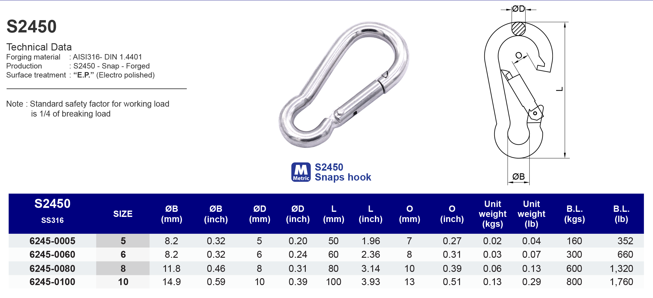 S2450 Snaps hook - 316