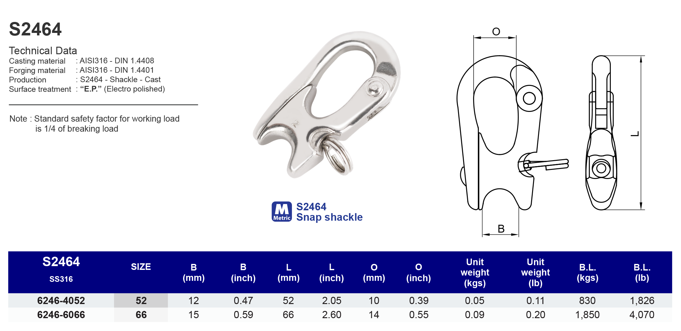 S2464 Snap shackle - 316