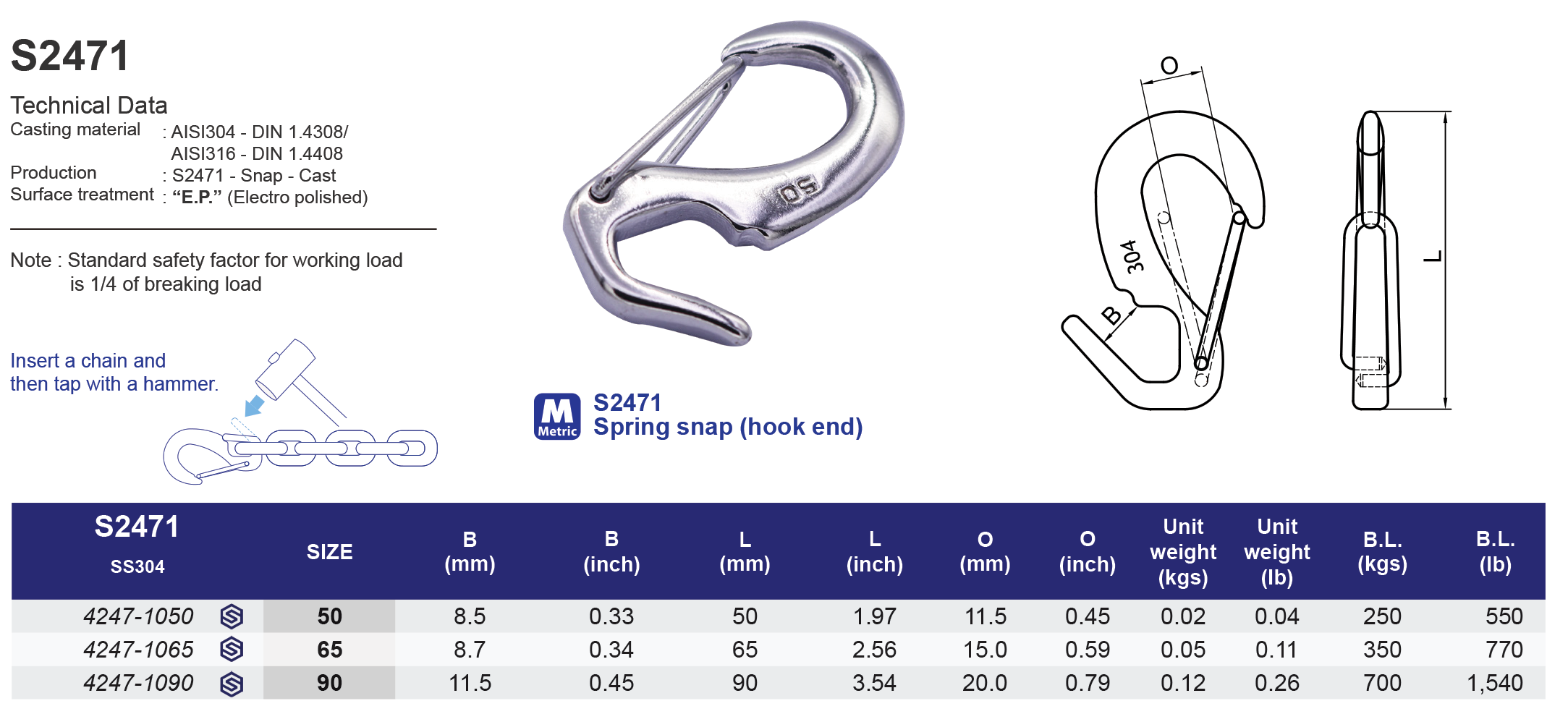 S2471 Spring snaps (hook end) - 304