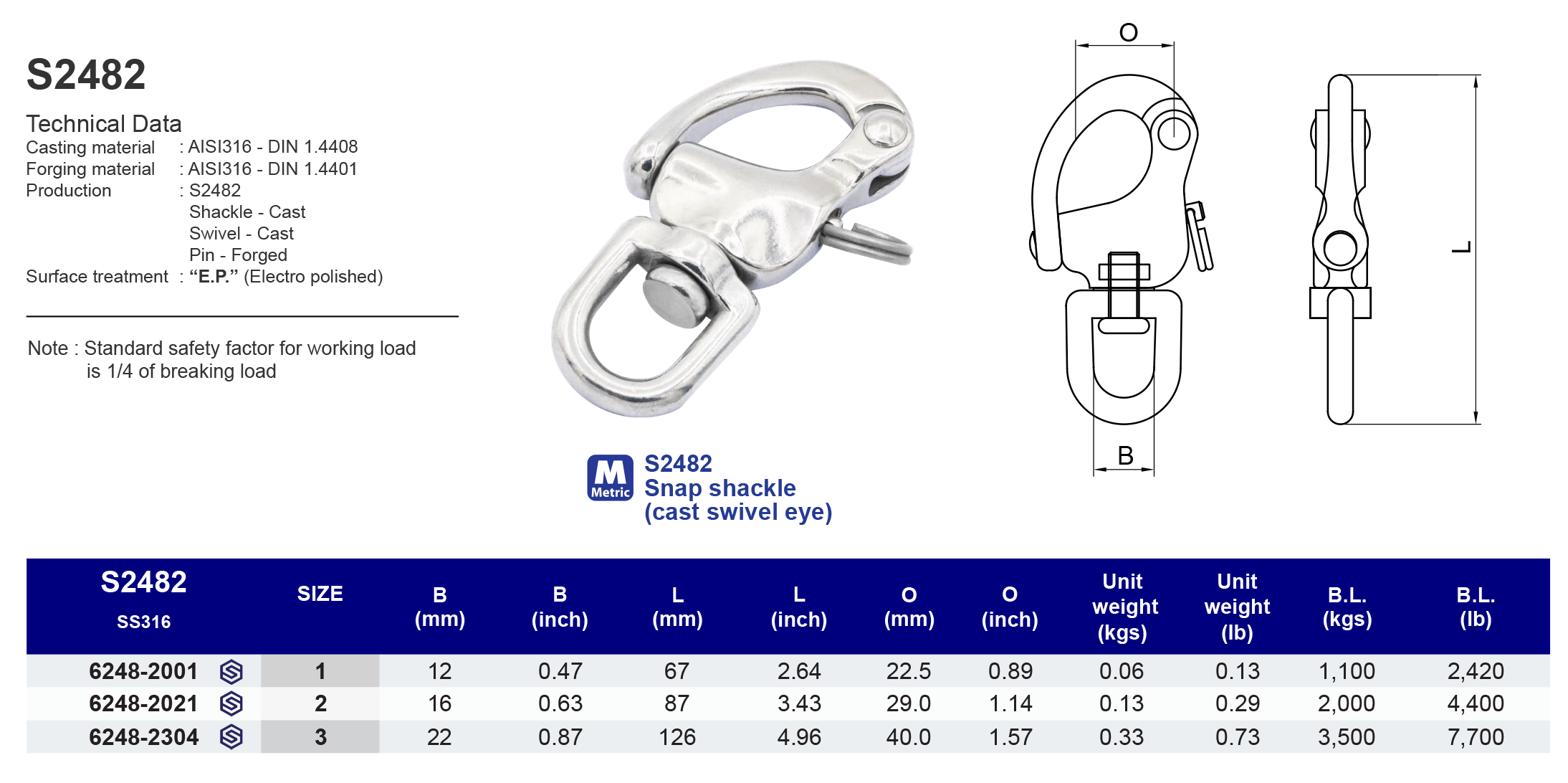 S2482 Snap shackle (cast swivel eye) - 316