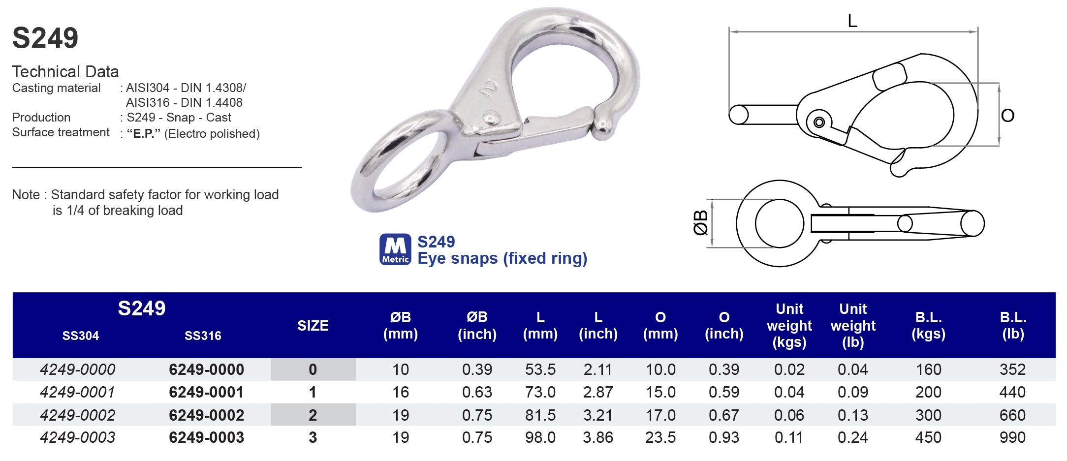 S249 Eye snaps (fixed ring) - 304 (CLEARANCE SALE)