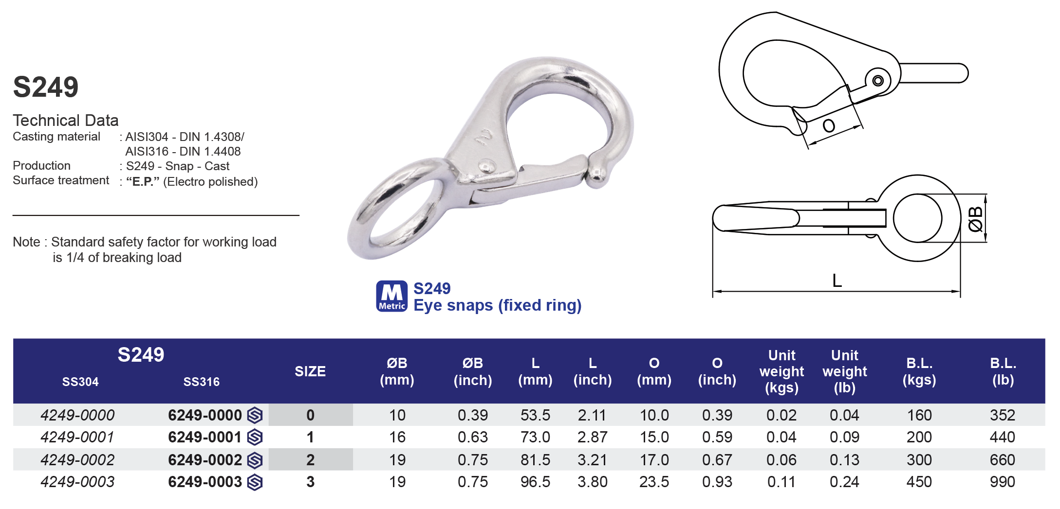 S249 Eye snaps (fixed ring) - 304