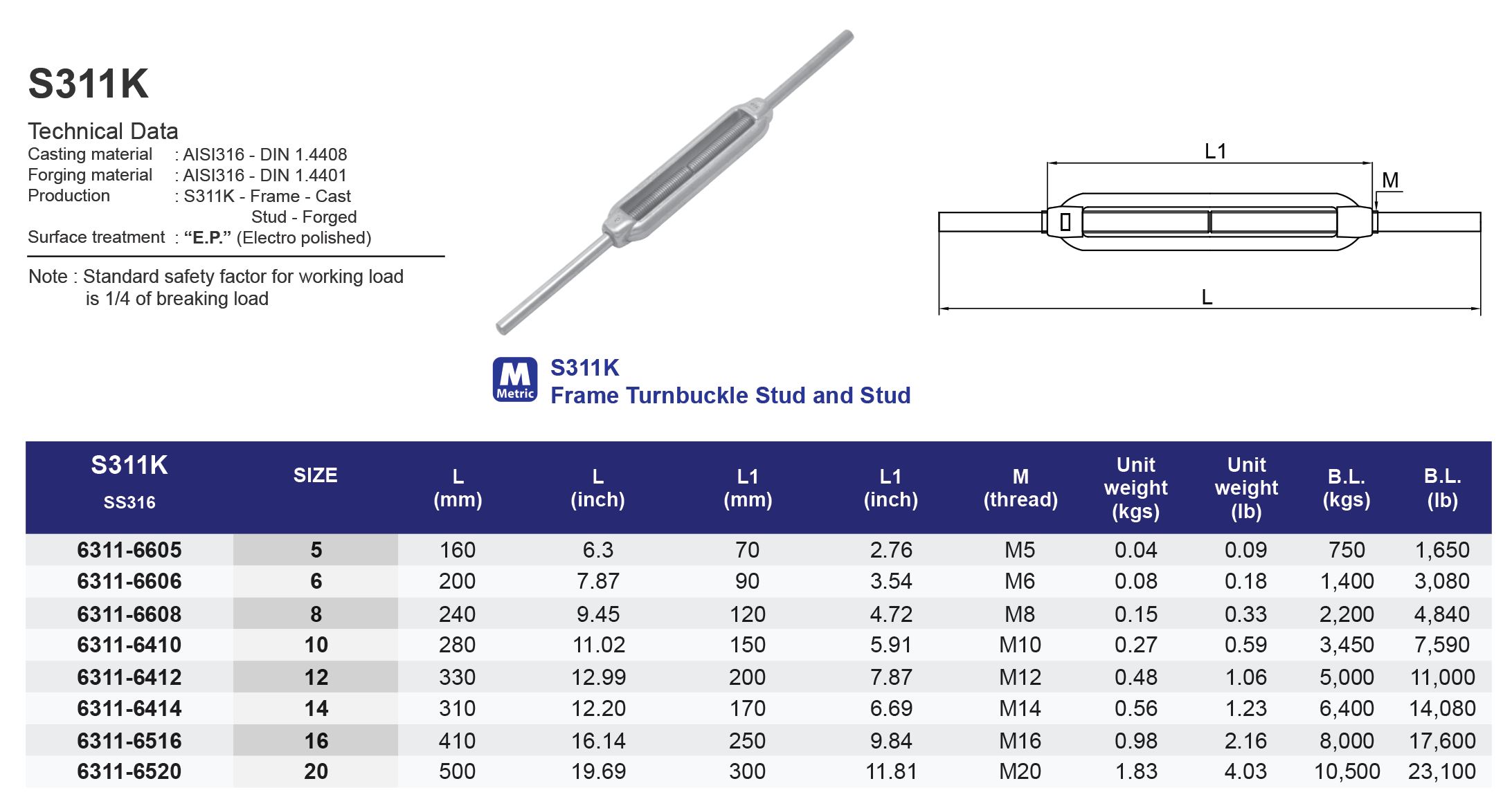 S311K Frame Turnbuckle Stud and Stud