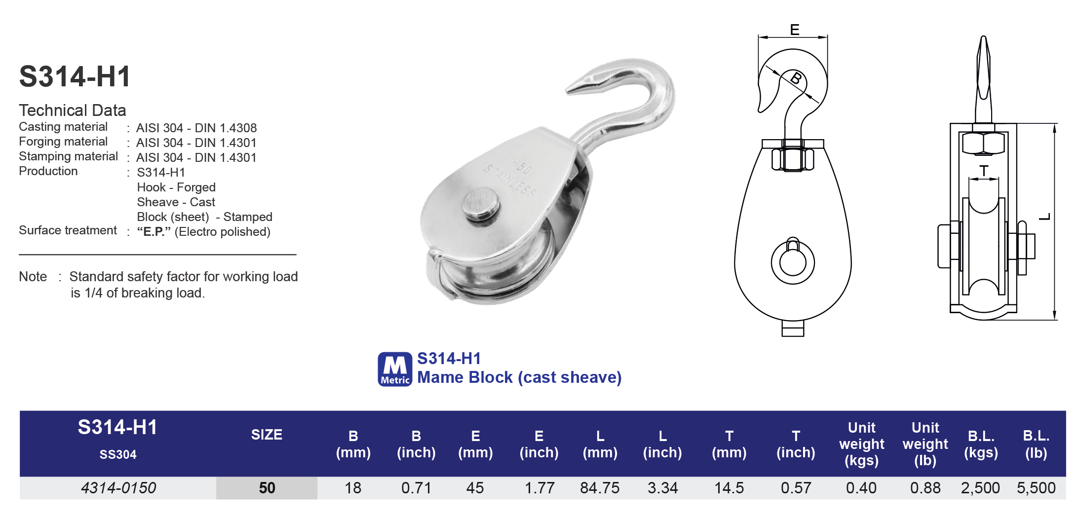 S314-H1 Mame Block (cast sheave)