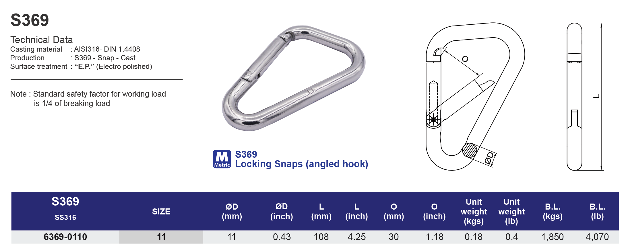 S369 Locking Snaps (angled hook)