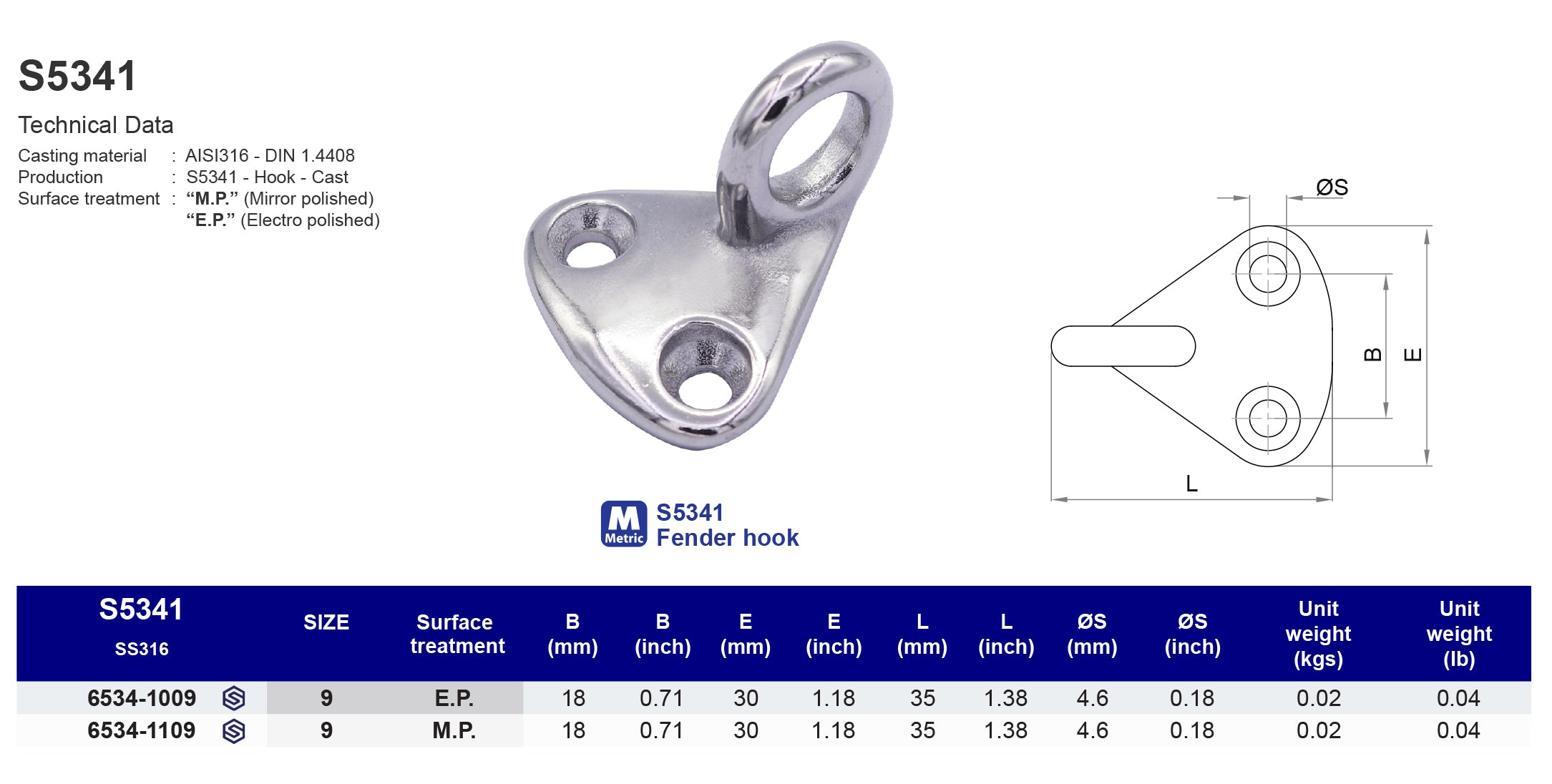 S5341 Fender hook - 316