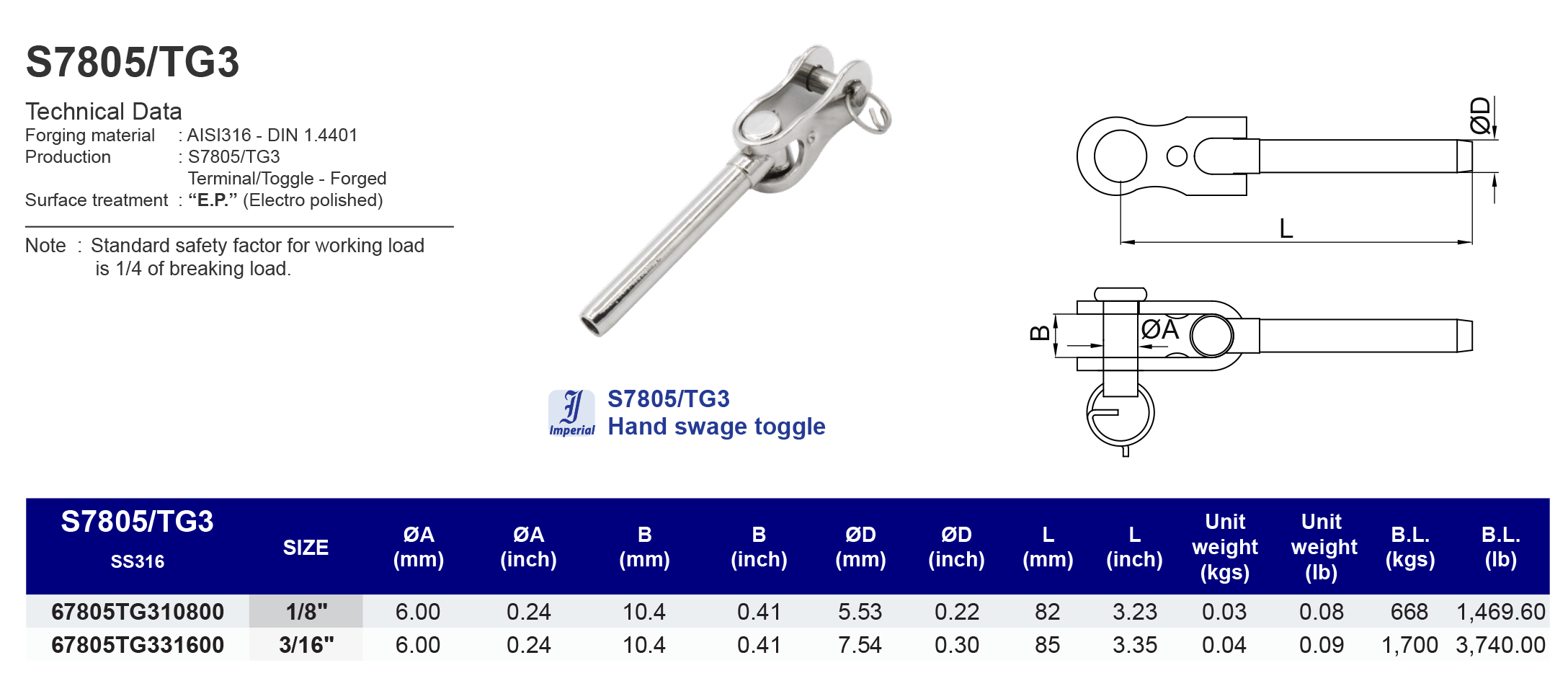 S7805/TG3 Hand swage toggle