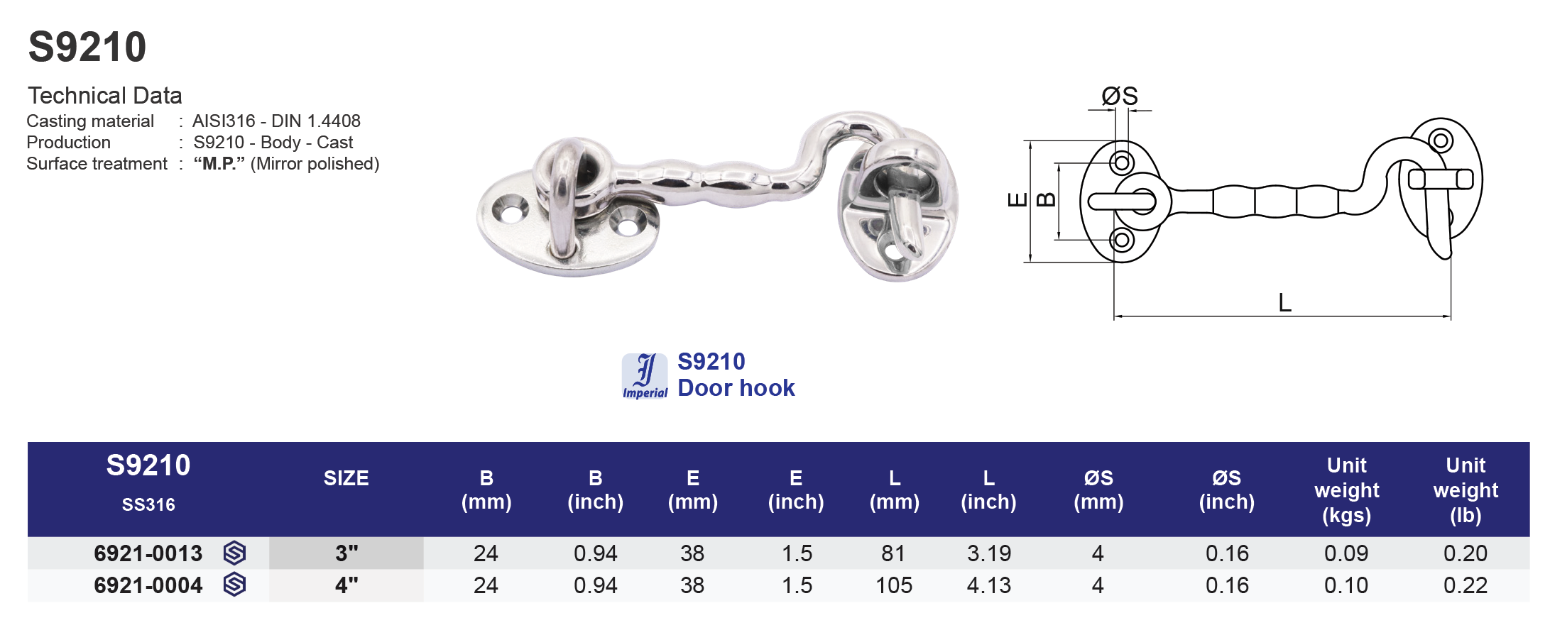 S9210 Door hook - 316