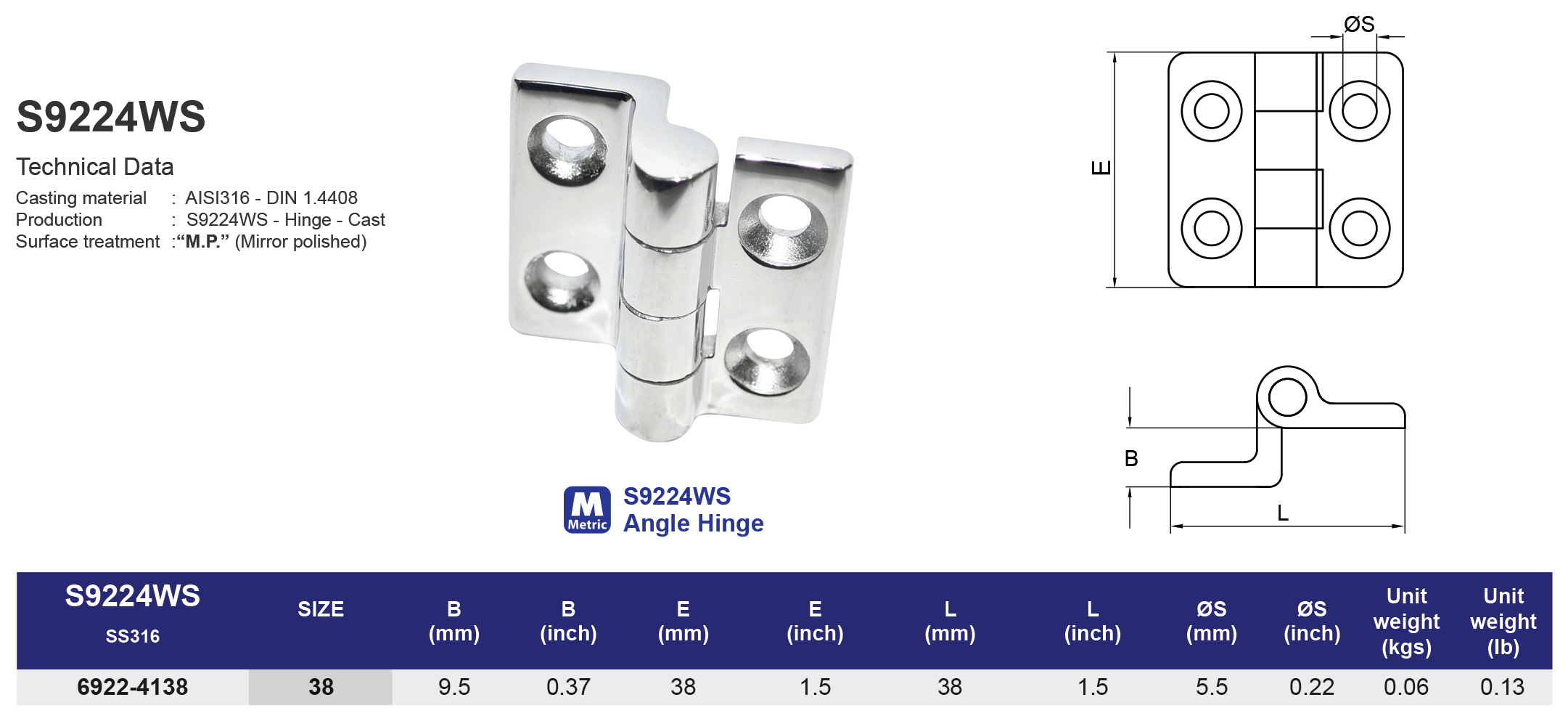 S9224WS Angle Hinge