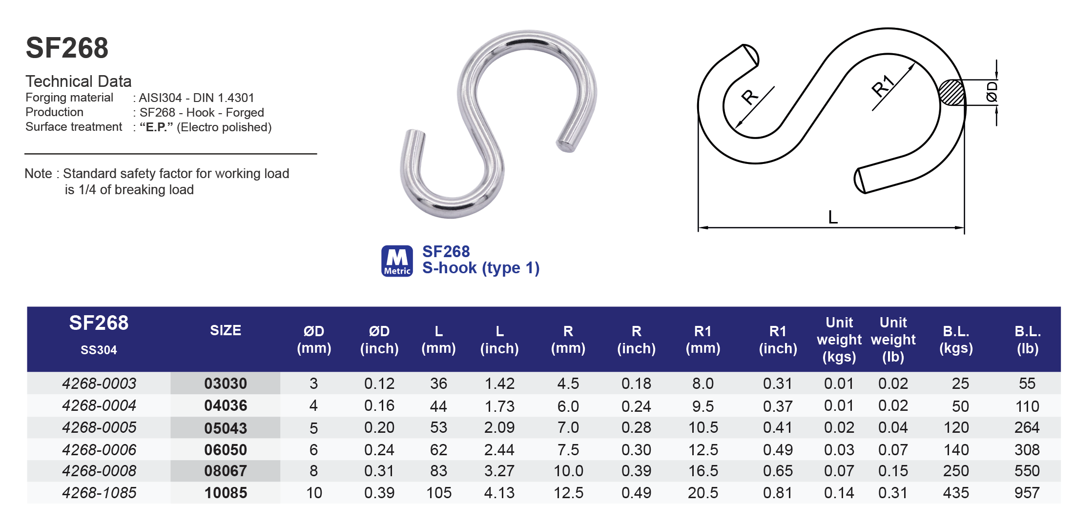 SF268 S-hook (type1) - 316