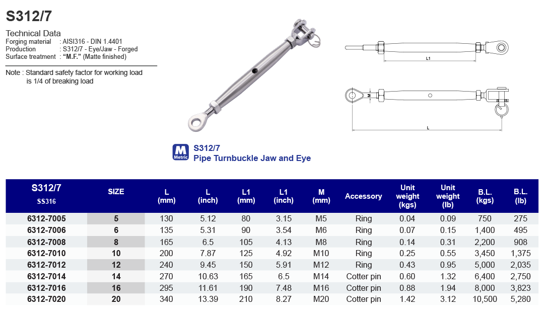 SF312-7 Pipe Turnbuckle Jaw and Eye