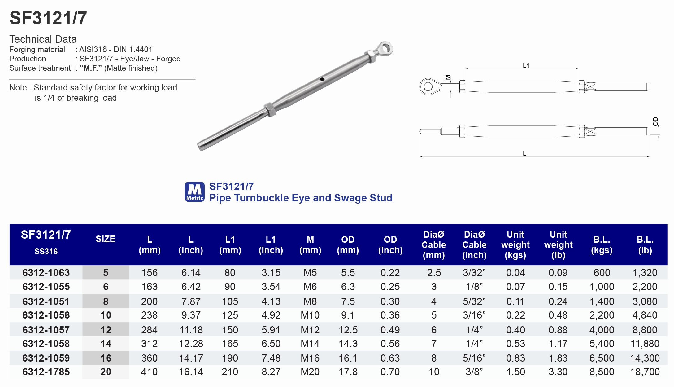 SF3121-7 Pipe Turnbuckle Eye and Swage Stud