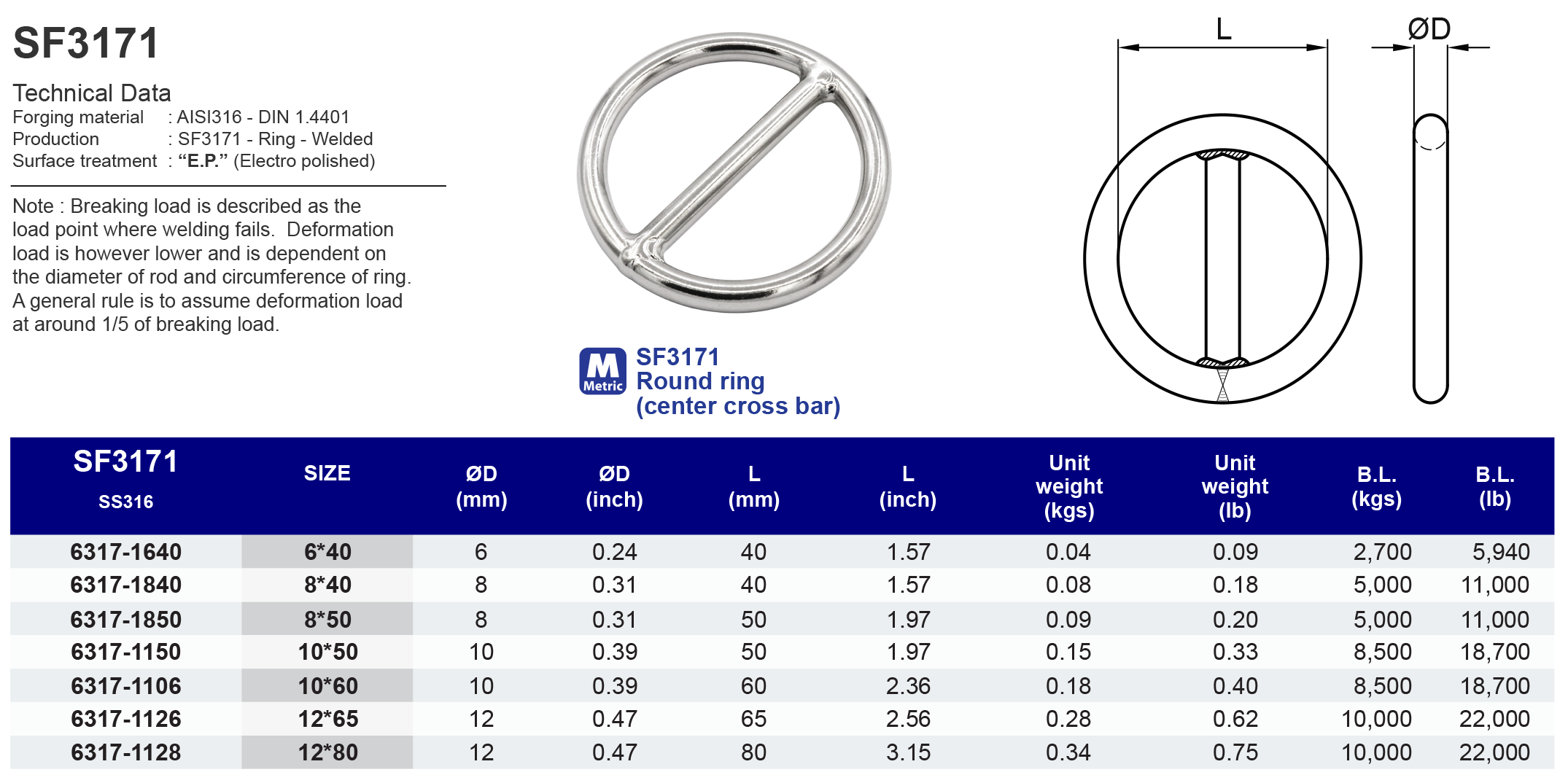 SF3171 Round ring (center cross bar) - 316