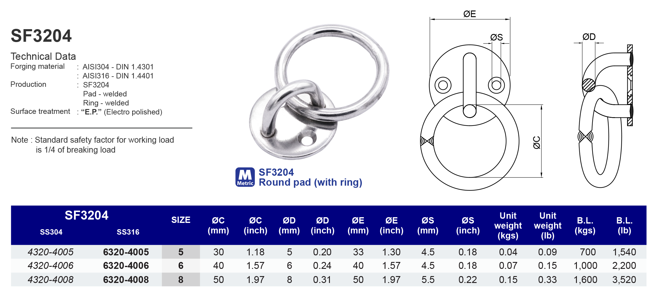 SF3204 Round Pad (with ring) - 316