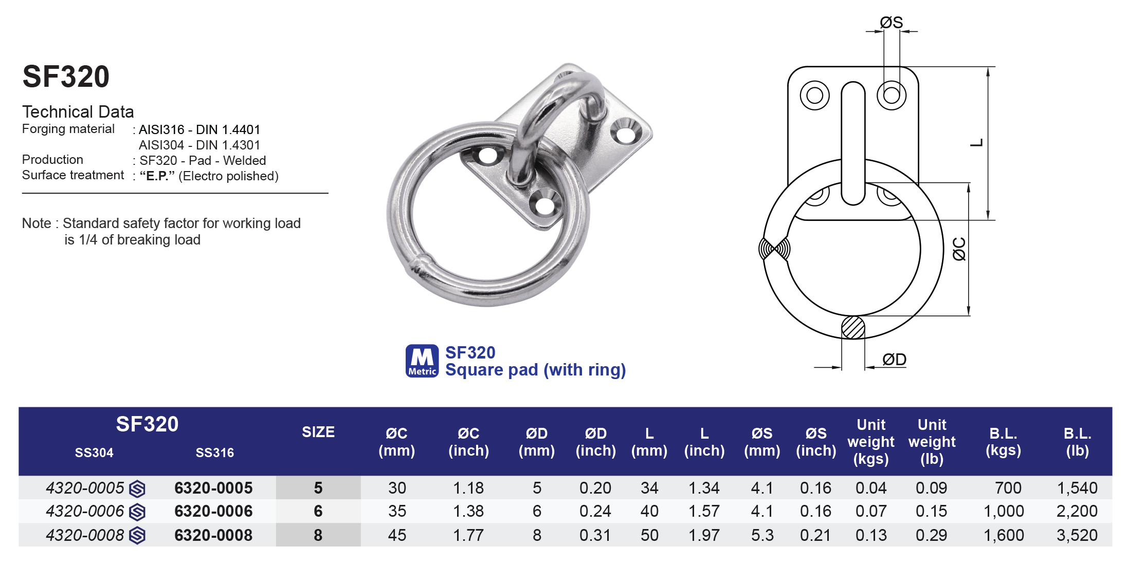 SF320 Square pad (with ring) - 304
