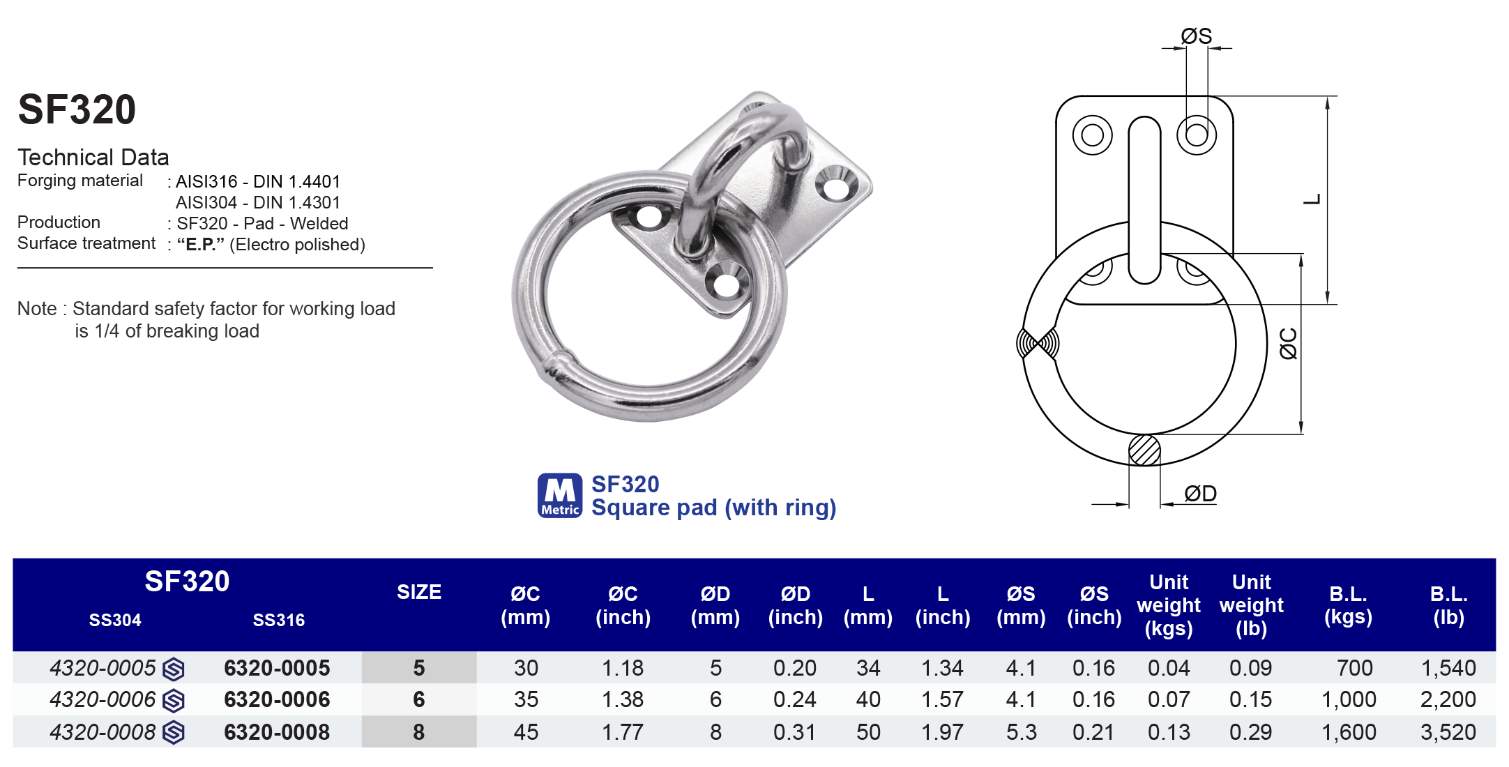 SF320 Square pad (with ring) - 316