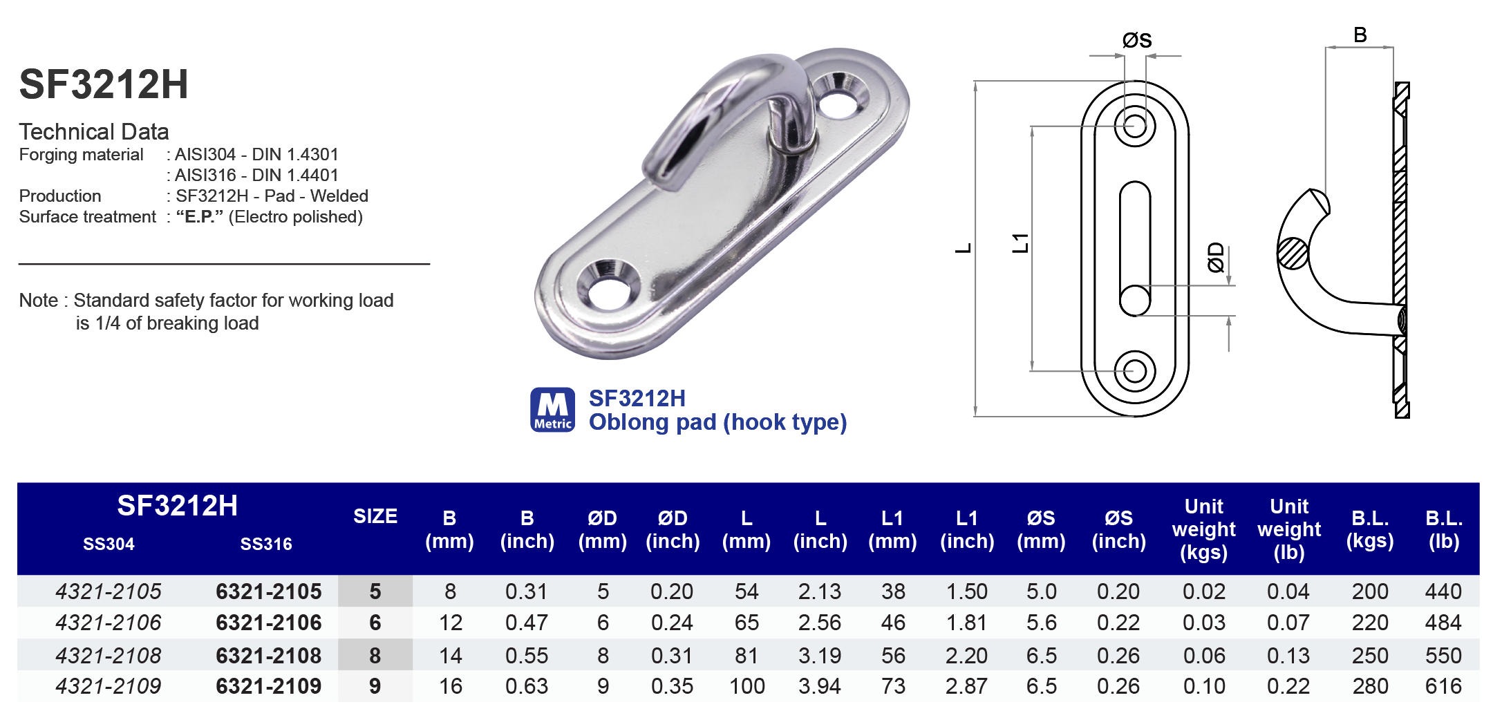 SF3212H Oblong Pad - hook type - 304