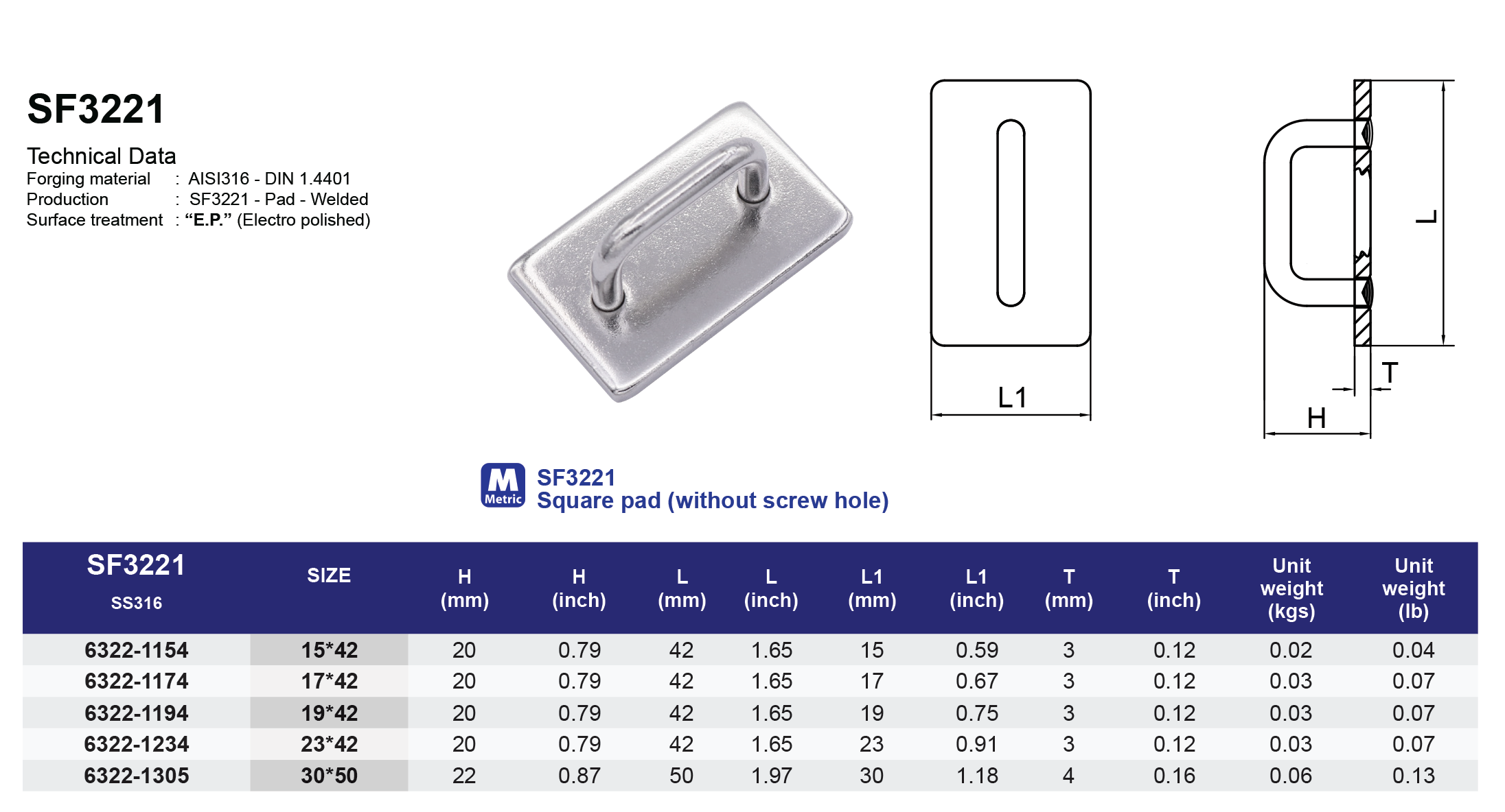 SF3221 Square Pad - 316