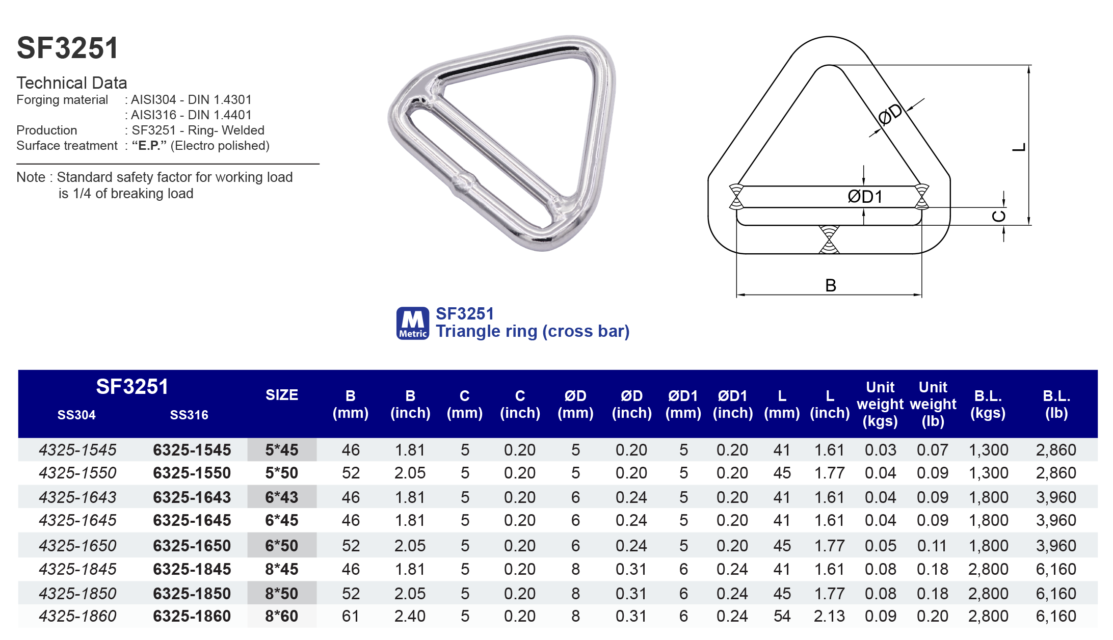 SF3251 Triangle Ring (cross bar) - 304