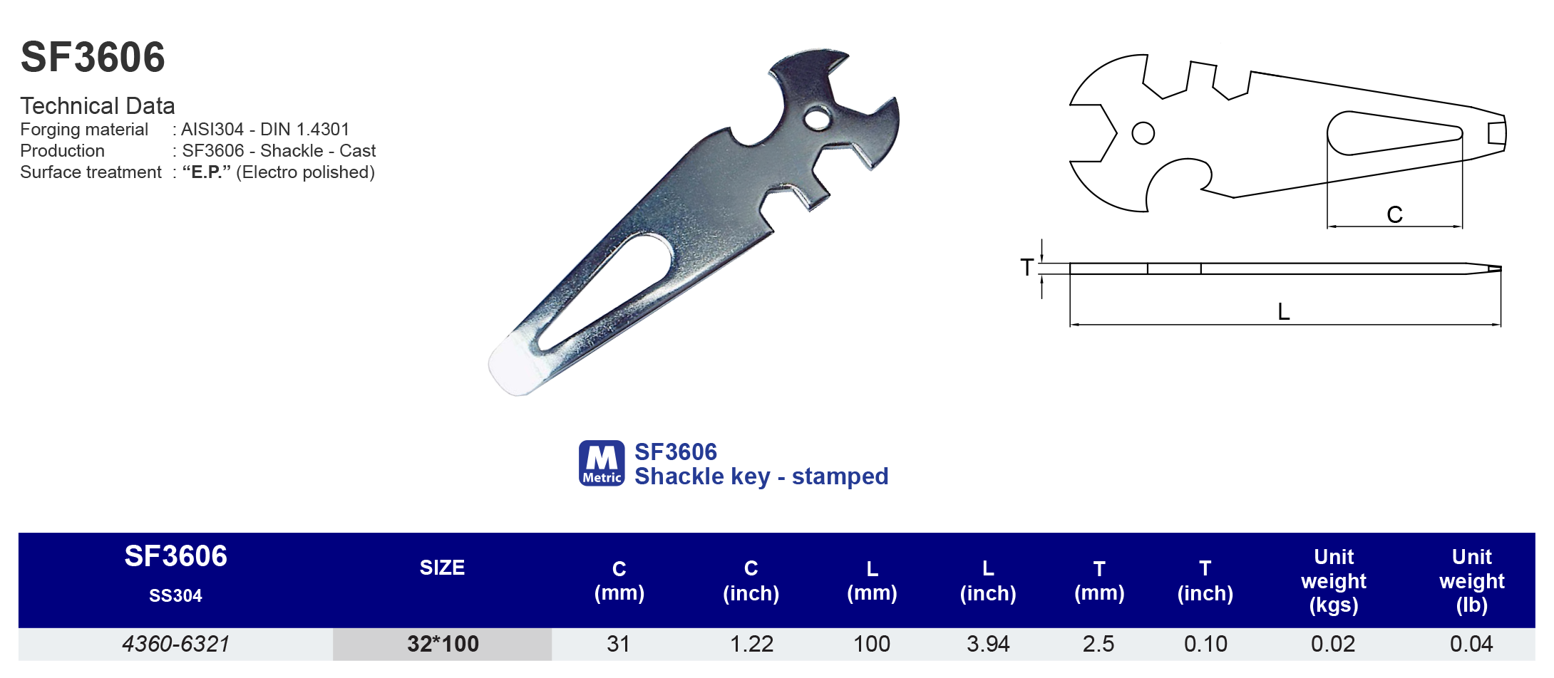 SF3606 Shackle key stamped