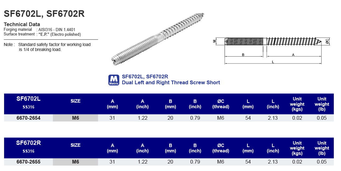 SF6702L-R Dual Left and Right Thread Screw Short Type