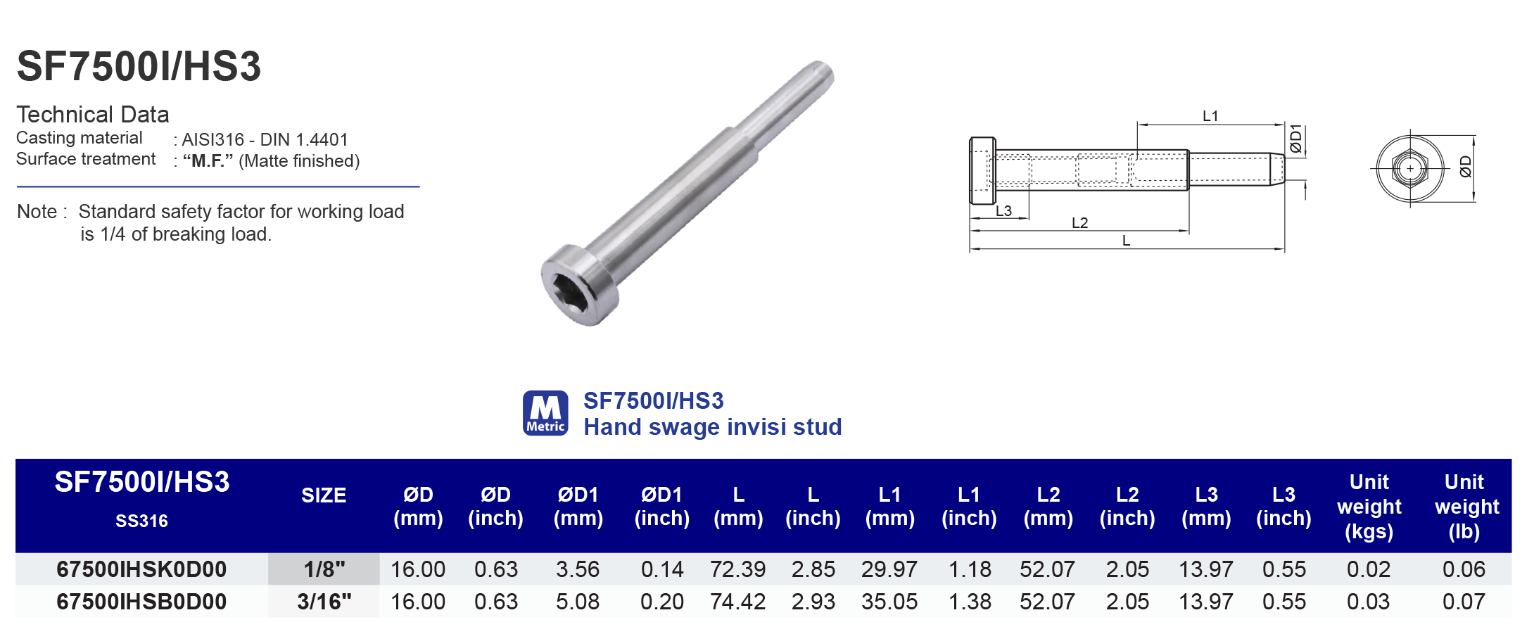 SF7500I/HS3 Hand swage invisi stud