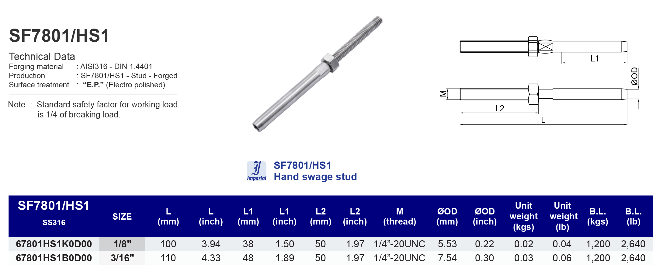 SF7801/HS1 Hand swage stud