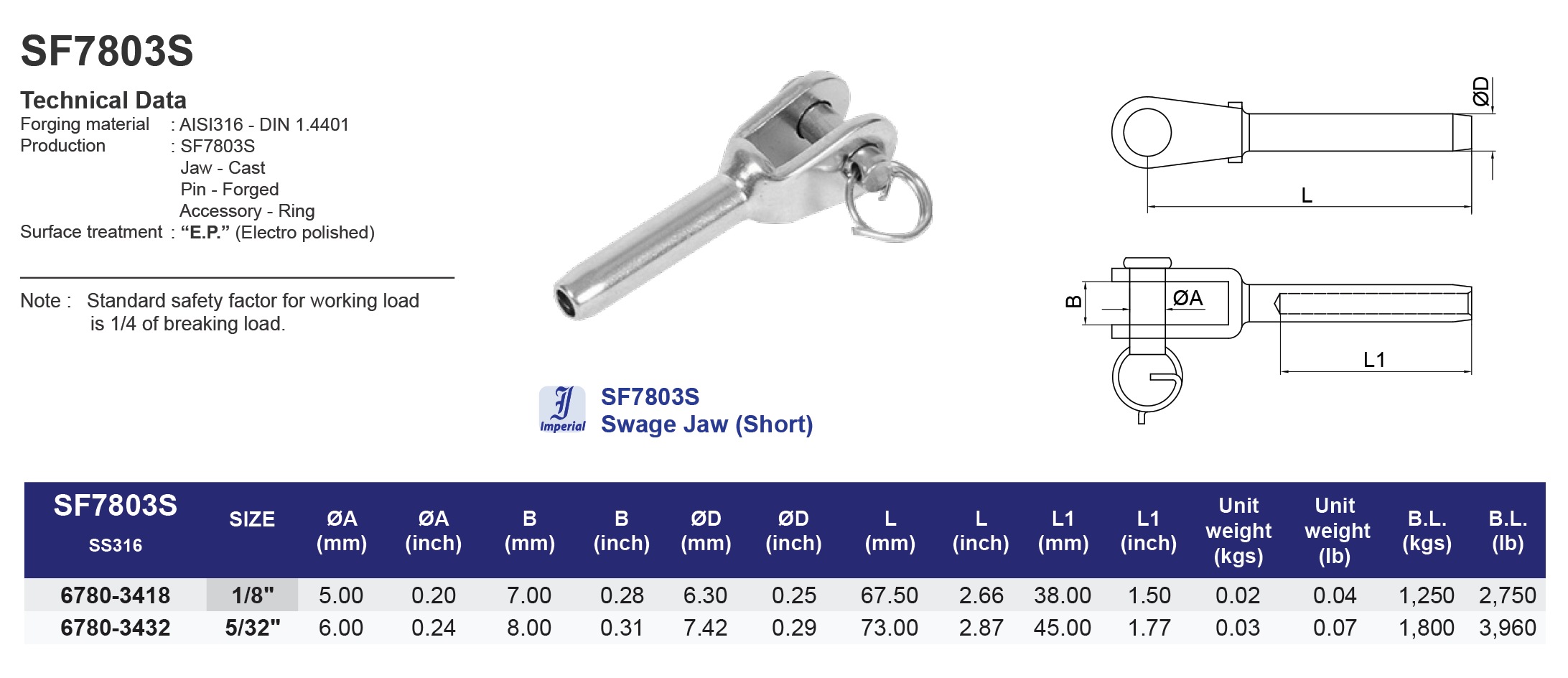 SF7803S Swage fork - 316