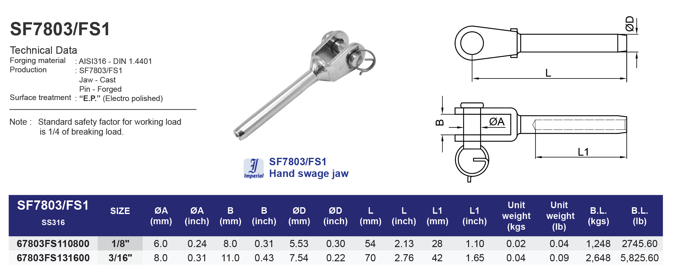 SF7803/FS1 Hand swage jaw