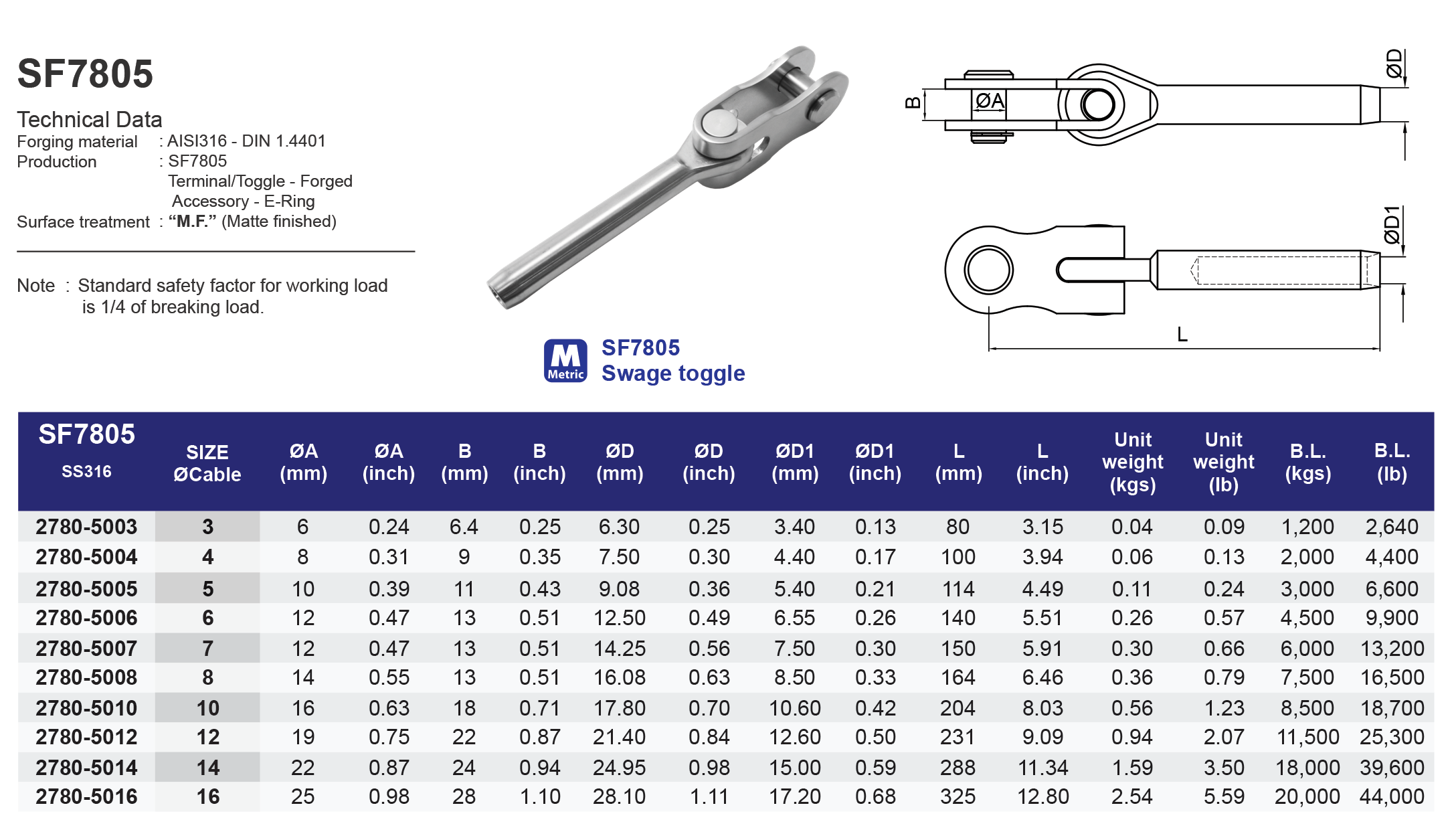 SF7805 Swage Toggle