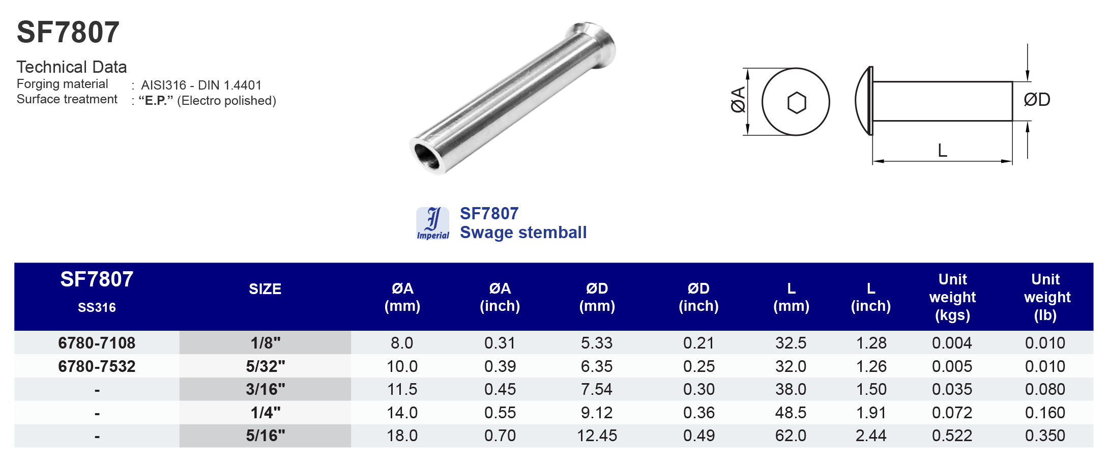 SF7807 Swage stemball