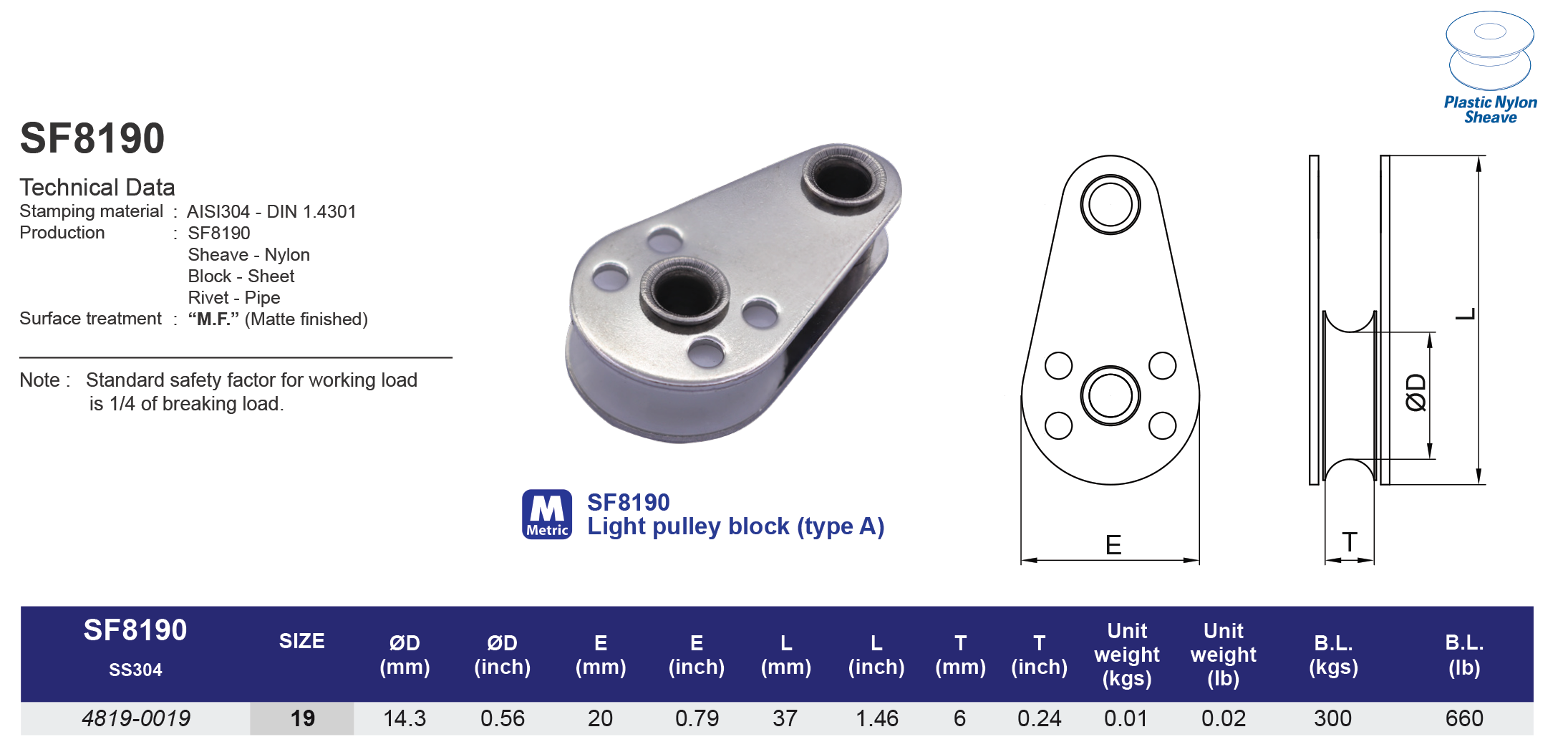 SF8190 Light pulley block (type A) - 304