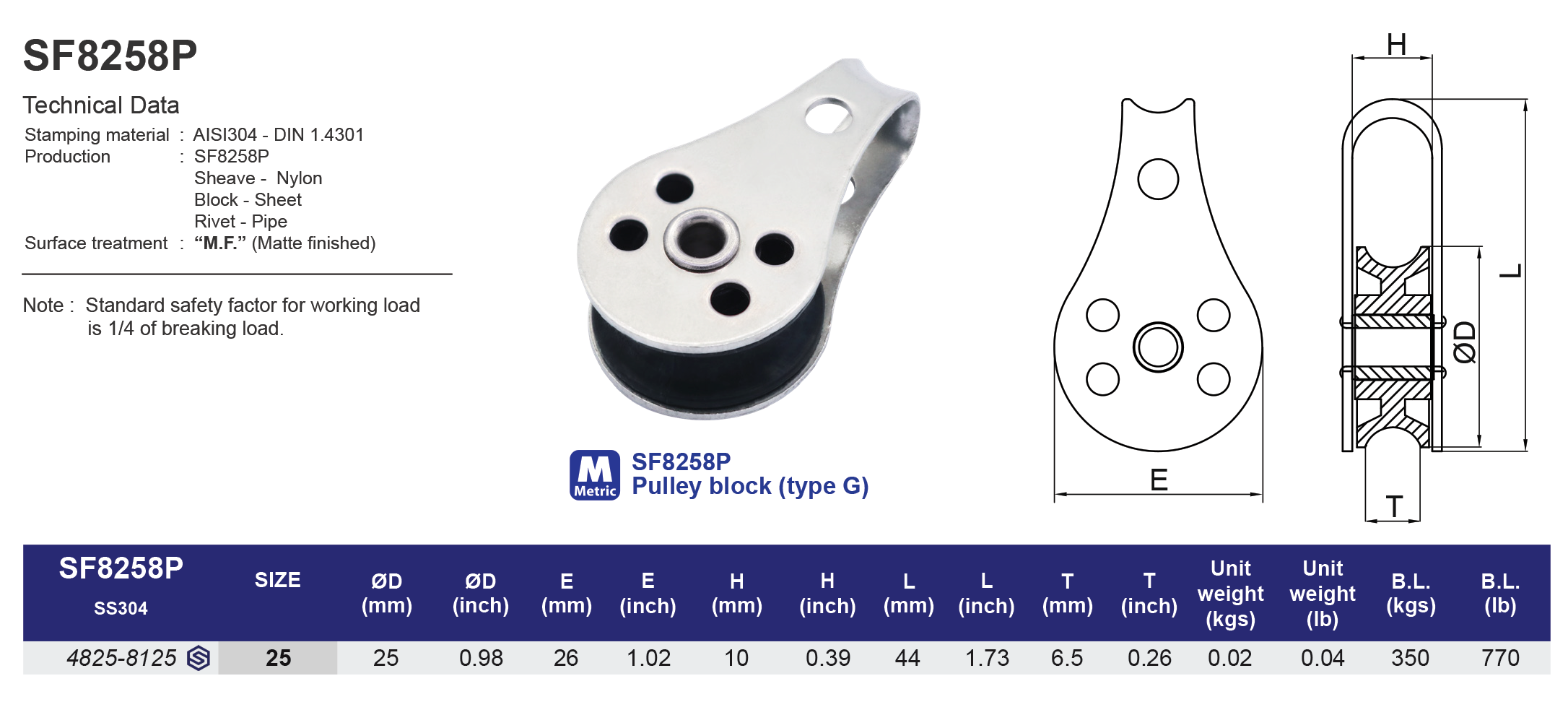 SF8258P Pulley block (type G) - 304