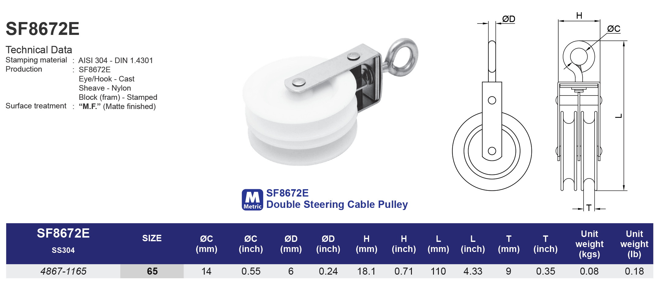 SF8672E Double Steering Cable Pulley