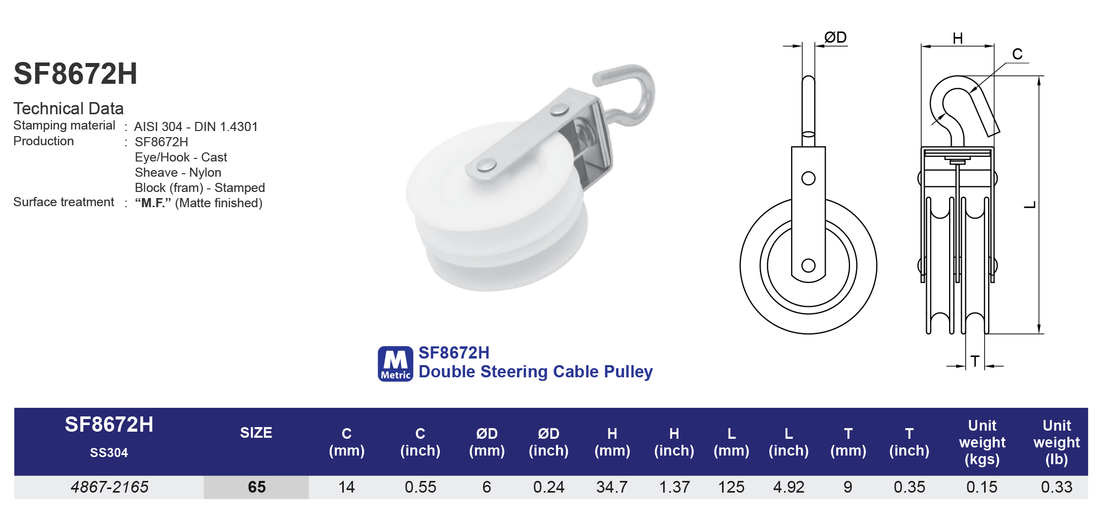 SF8672H Double Steering Cable Pulley