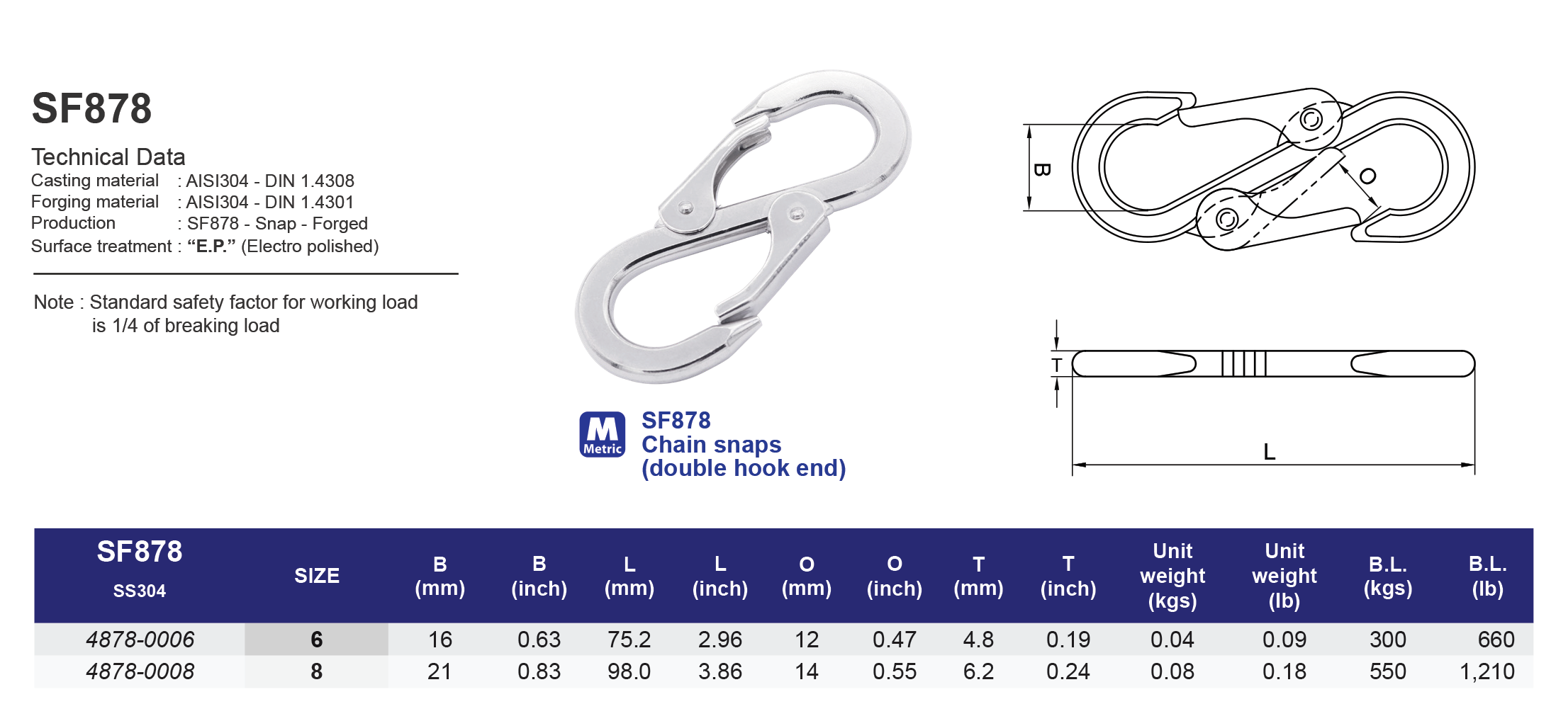 SF878 Chain snaps (double hook end) - 304