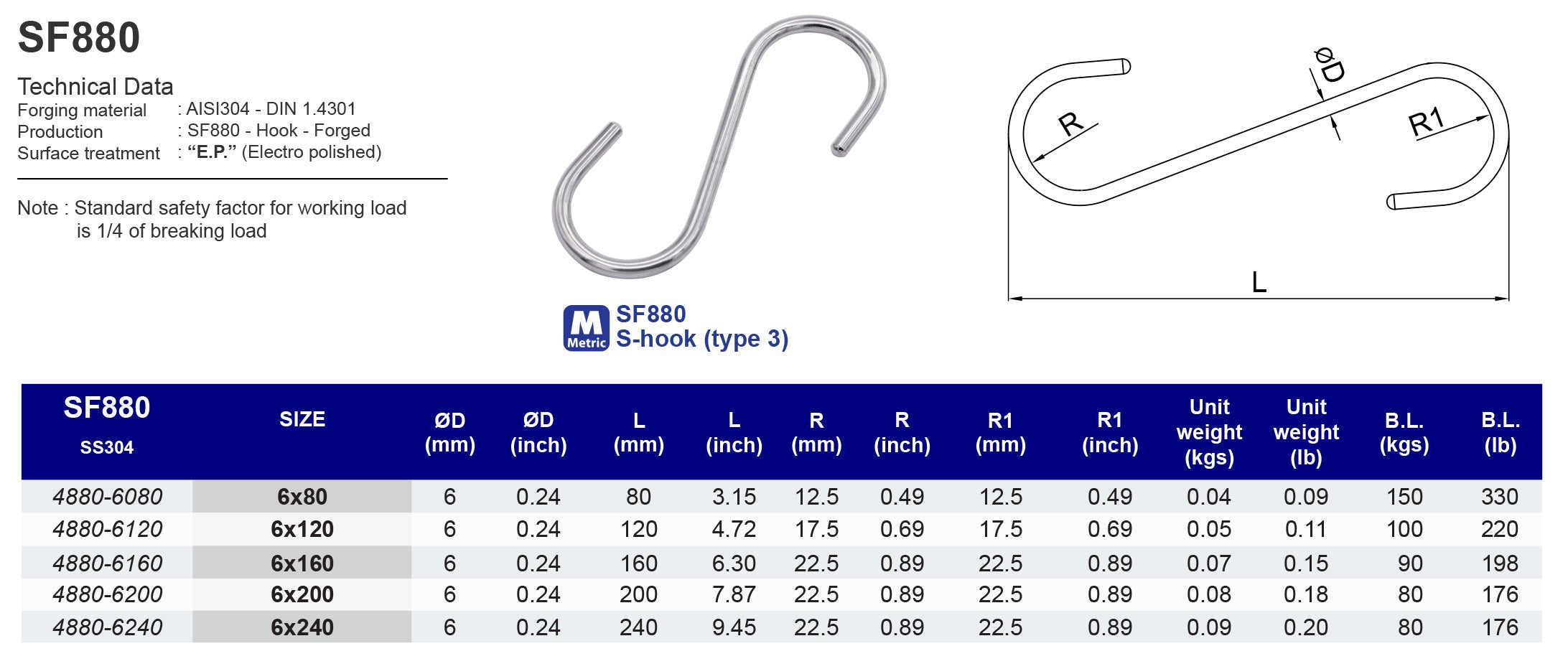 SF880 S-hook (type 3) - 304