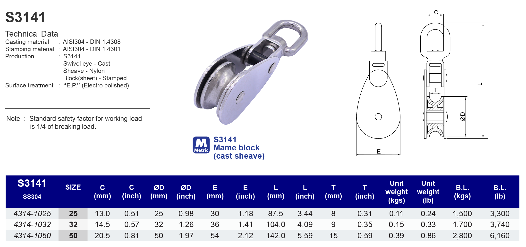 S3141 Mame block (cast sheave) - 304