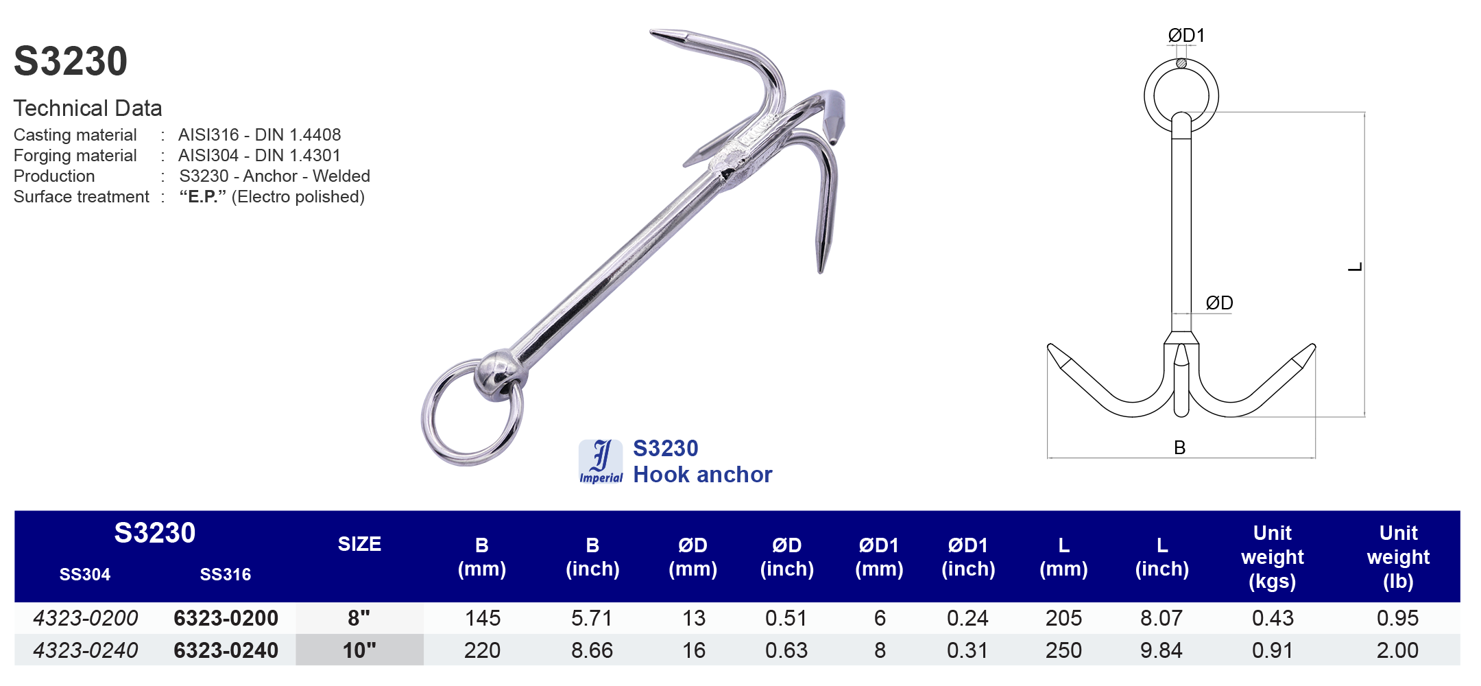 S3230 Hook anchor - 316