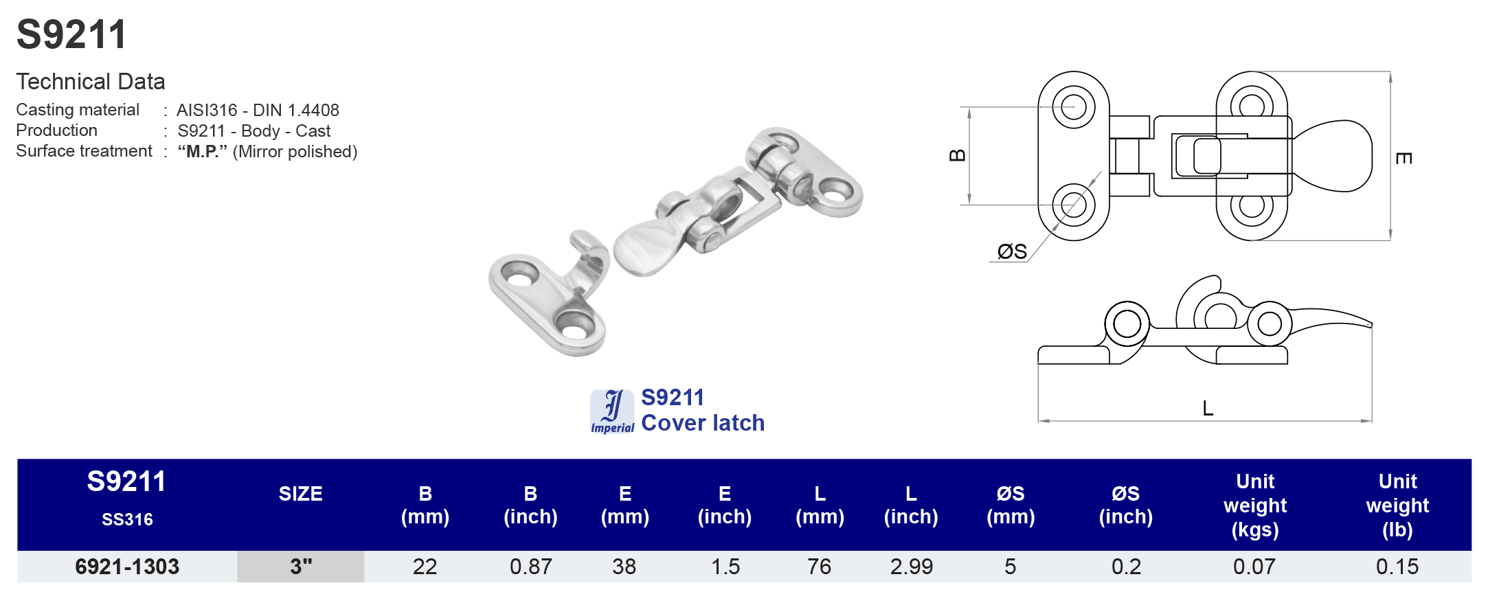 S9211 Cover latch - 316
