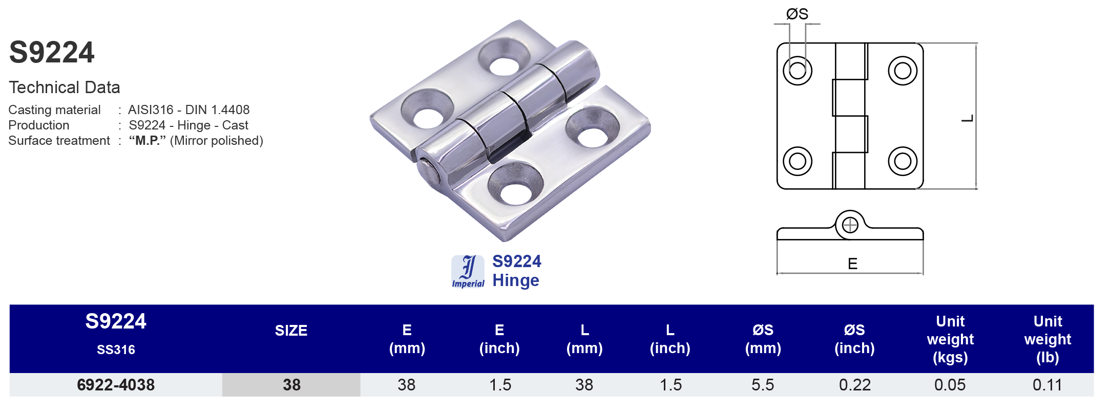 S9224 Hinge - 316