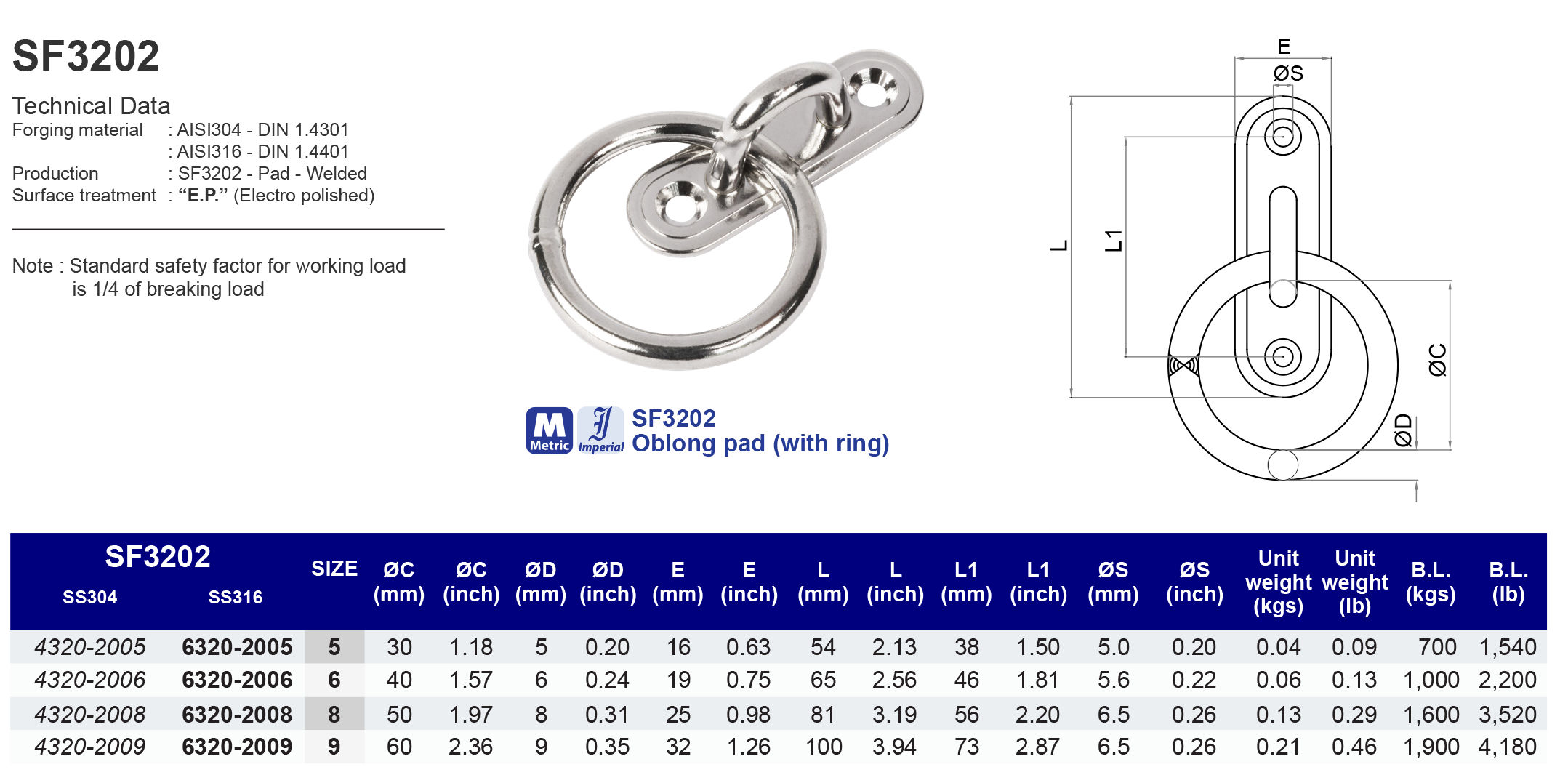 SF3202 Oblong Pad (with ring) - 316