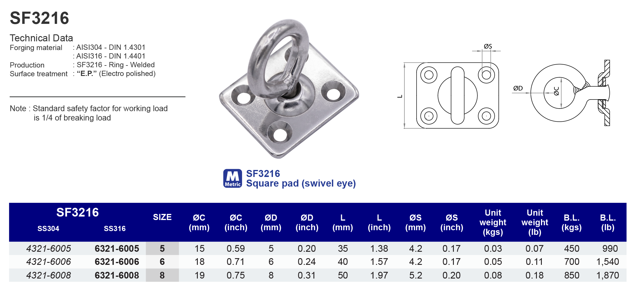 SF3216 Square Pad - 316 (CLEARANCE SALE)