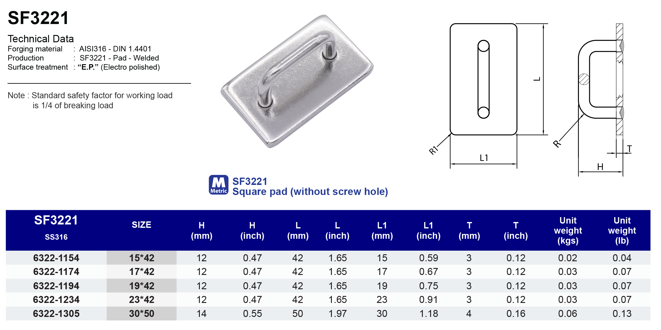 SF3221 Square Pad - 316 (CLEARANCE SALE)