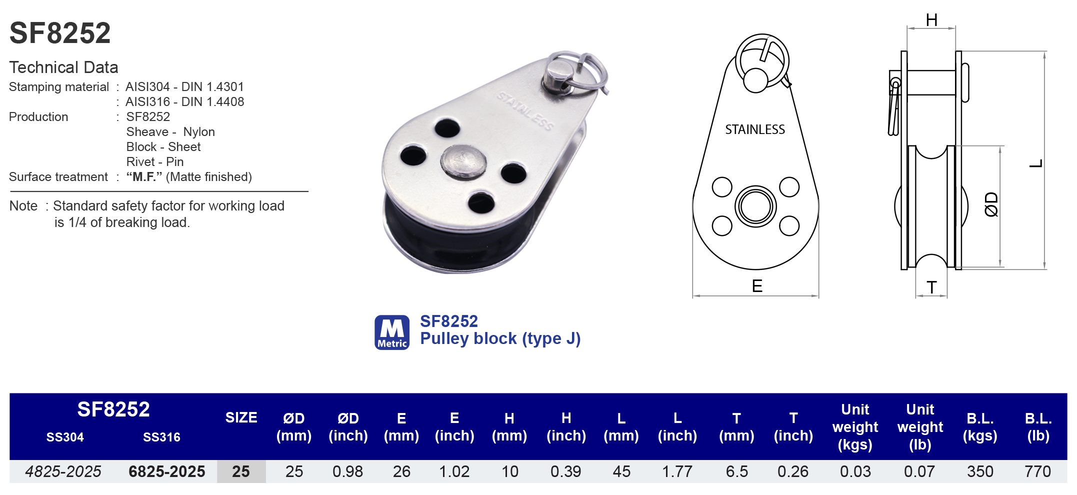 SF8252 Pulley block (type J) - 316