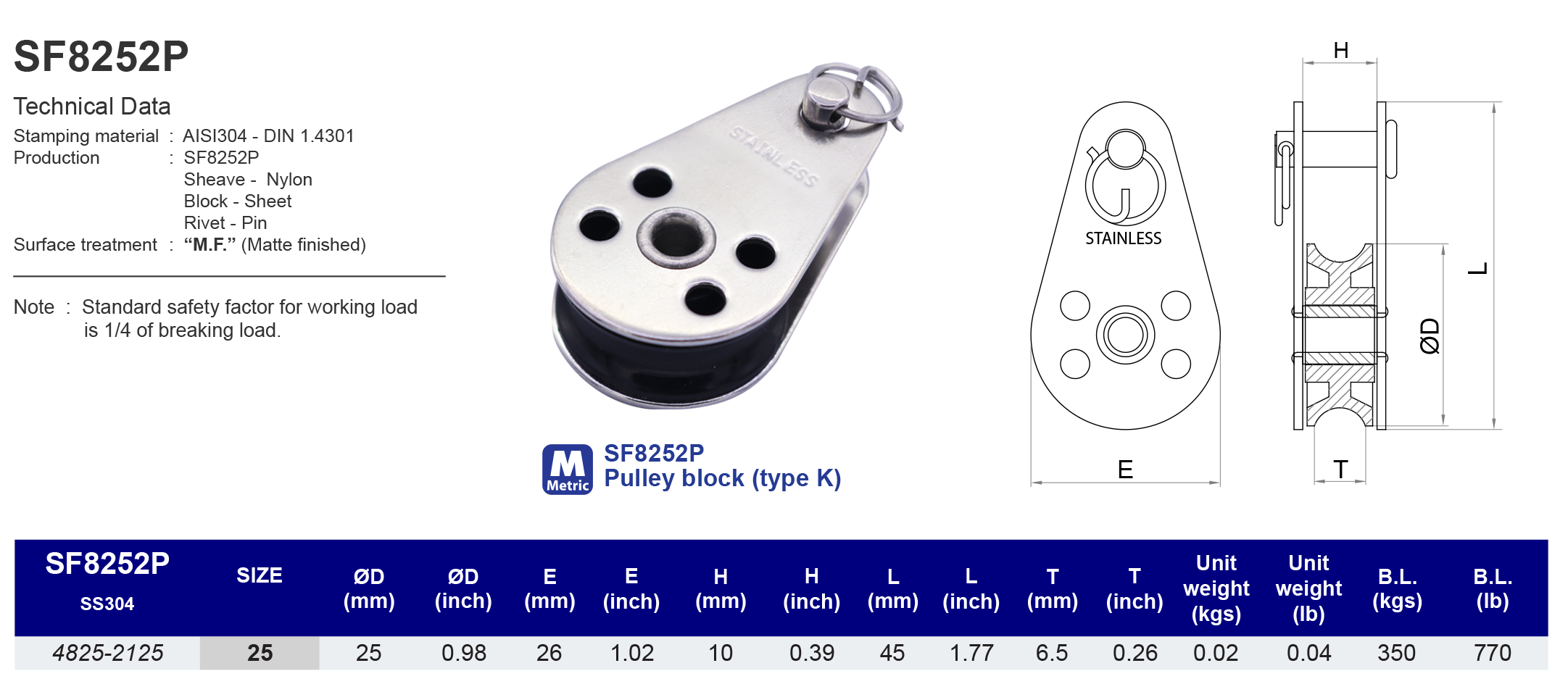 SF8252P Pulley block (type K) - 304