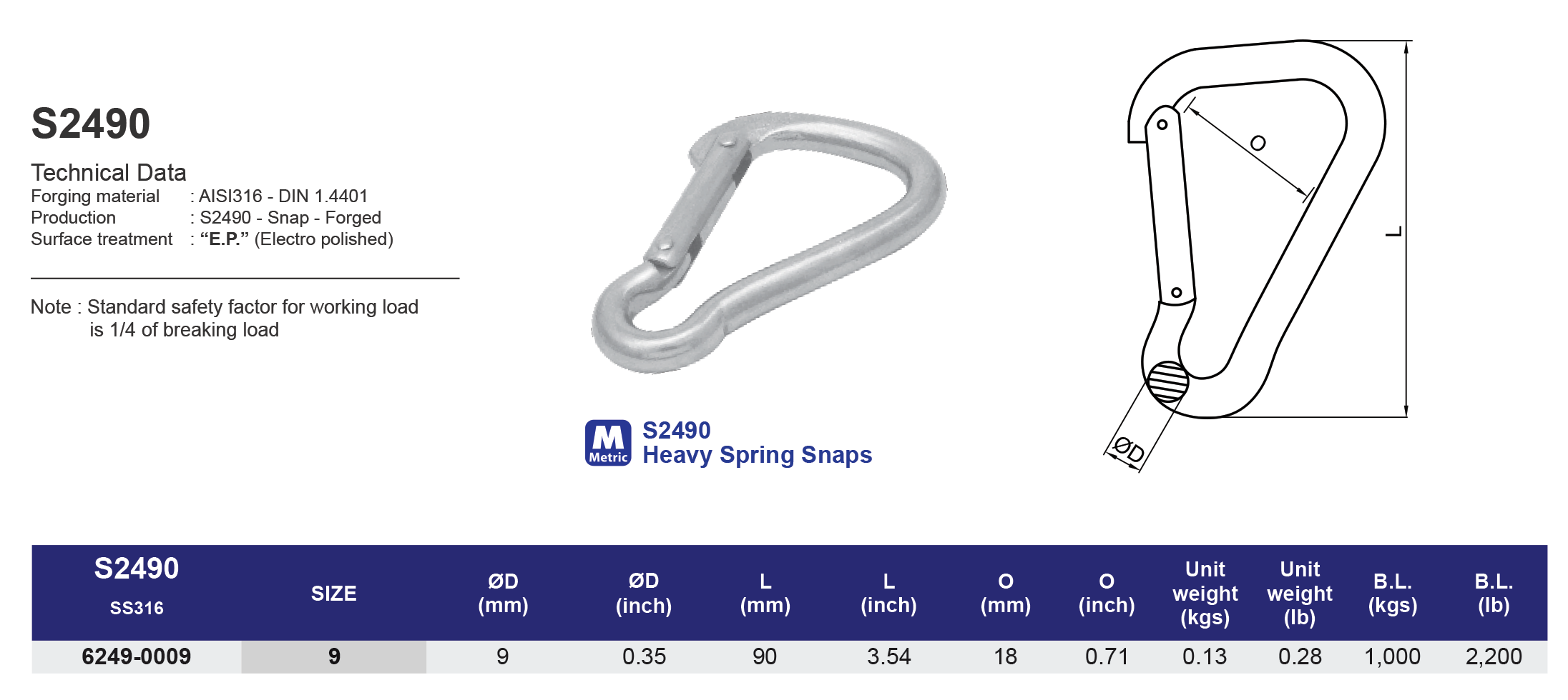 S2490 Heavy Spring Snaps - 316