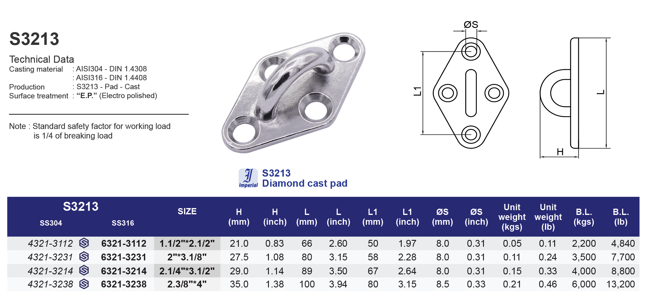 S3213 Diamond Cast Pad - 316 (CLEARANCE SALE)