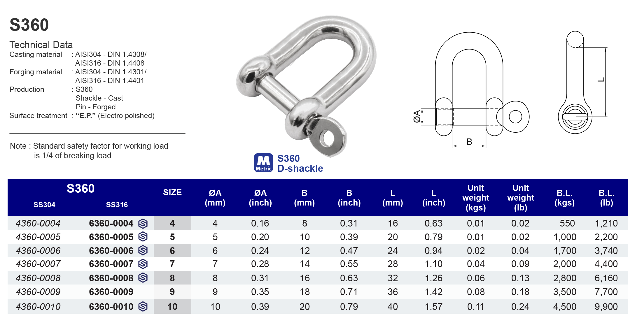S360 D-shackle - 316