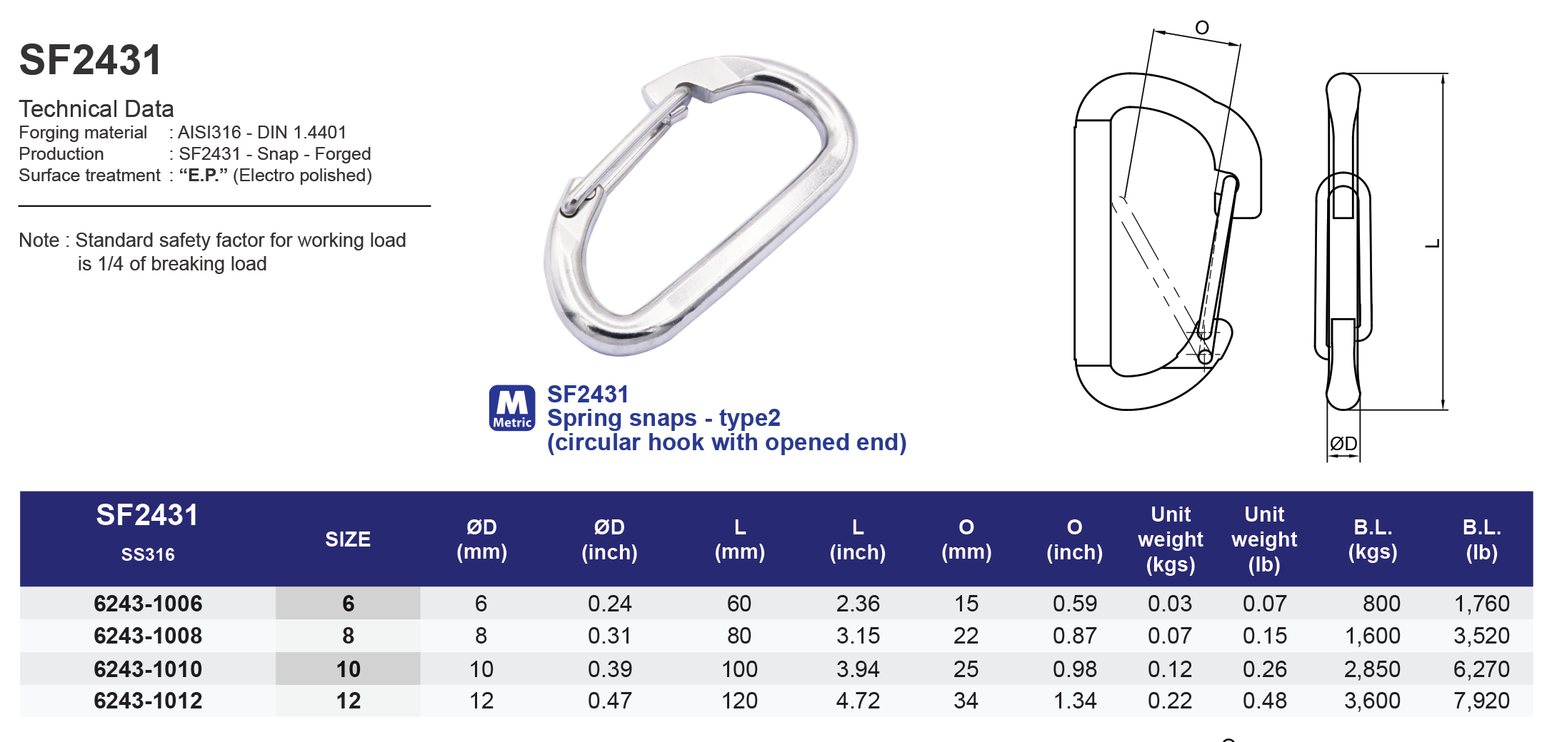 SF2431 Spring snaps - type2 (circular hook with opened end) - 316
